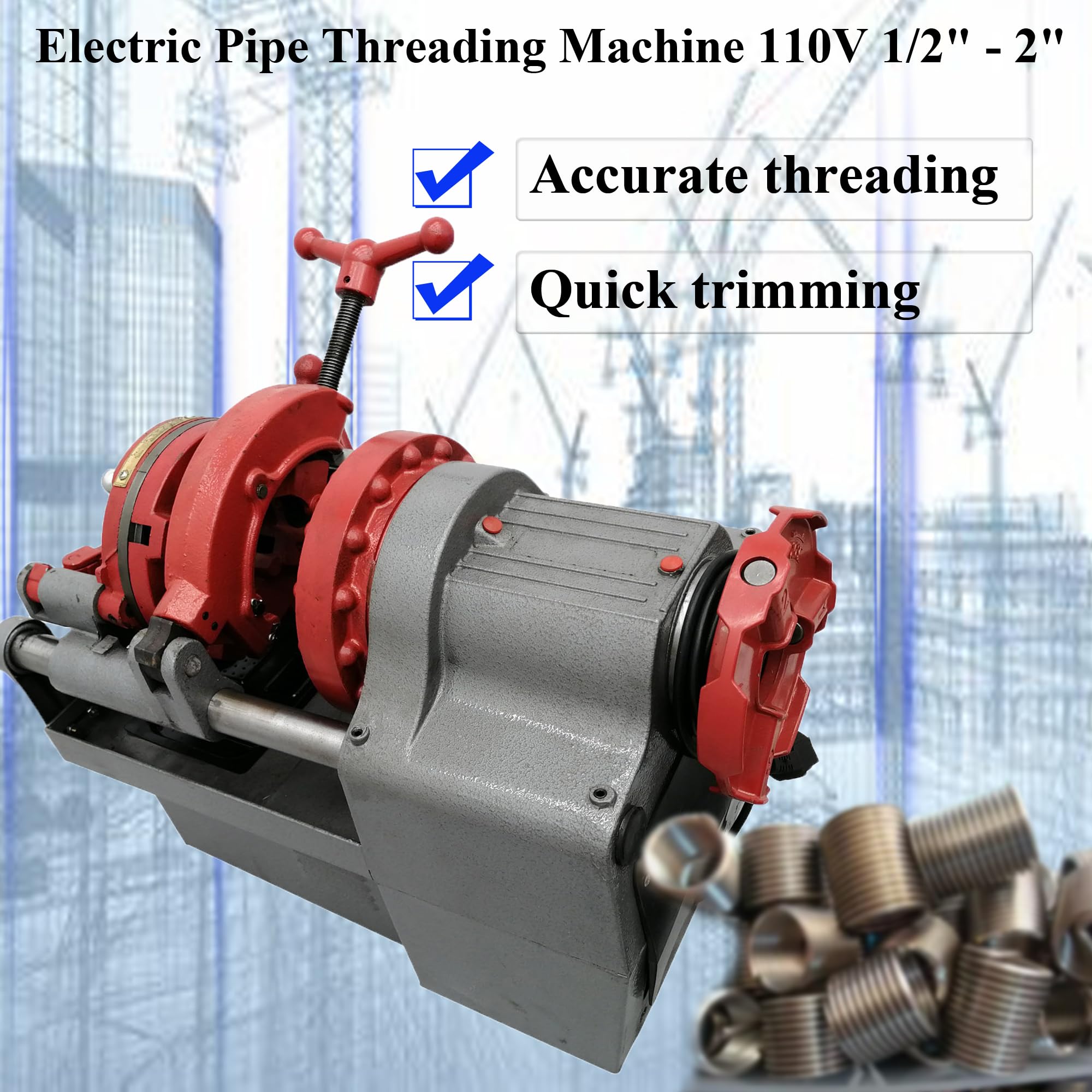 HQHAOTWU Pipe Threader Machine Electric Threading Cutter 110V Power Pipe Threader Machine 1/2