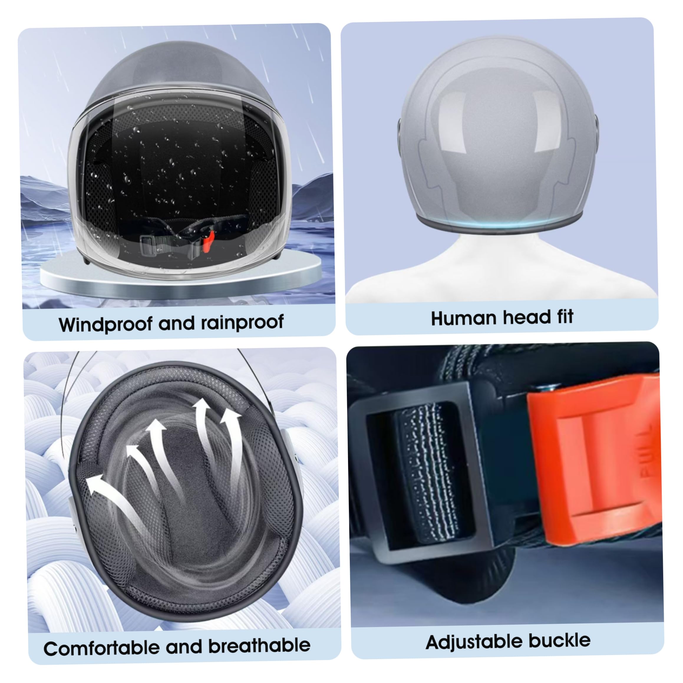 Casco Scooter para Hombre, Casco Abierto con Visera, Cascos De Protectores Multicapa para Hombres Y Mujeres, Lentes Resistentes A La Niebla, Negro.