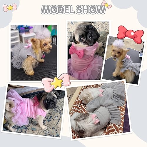 Miniatura 2 de BINGPET Vestido para perros pequeños y niñas paquete de 2  Falda tutú suave para cachorros con bonito lazo transpirable ropa para perros para