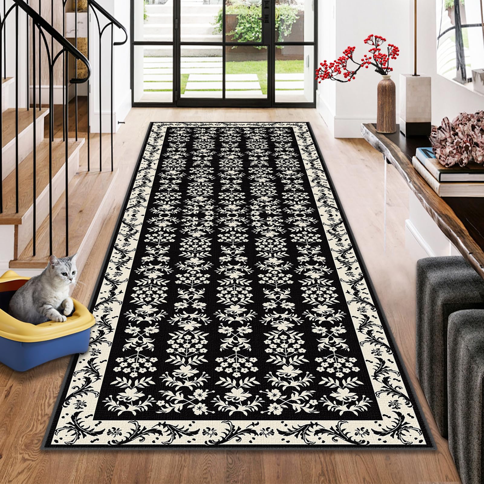 Extra Long Runner Rugs for Hallway Non Slip Carpet Absorbent Runner Rug Carpet Runners for Kitchen Hallway Runner Kitchen Rug Entrance Large Stair Runner Rug Machine Washable Door Mat 50 x 200 cm