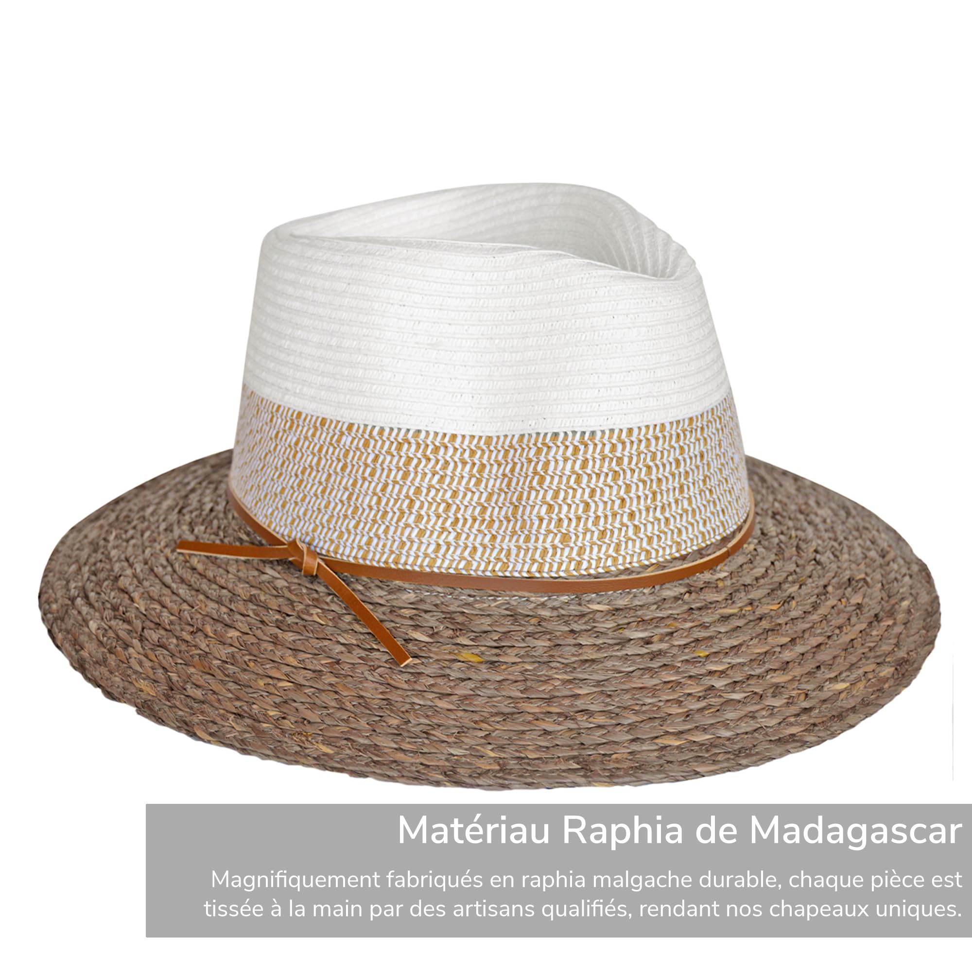 Tina Fedora Femme Chapeau de Soleil Élégant Raffia Fibre Naturelles Anti UV M/58cm Taille Régable