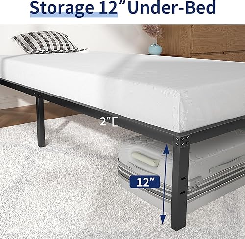 Miniatura 5 de NOAH MEGATRON Base de cama individual de 14 pulgadas, no necesita somier, plataforma de metal negro resistente de 3000 libras para adultos pequeños,