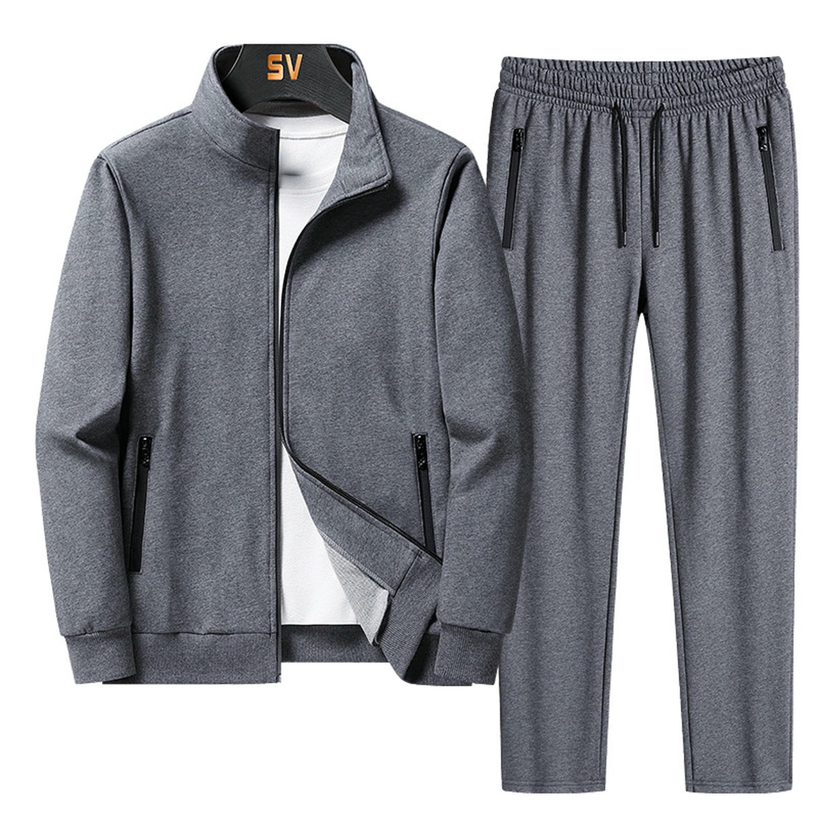 Tute da Uomo A Zip per Uomini, Abbigliamento Sportivo Casual ， Aderente-Grigio-XL