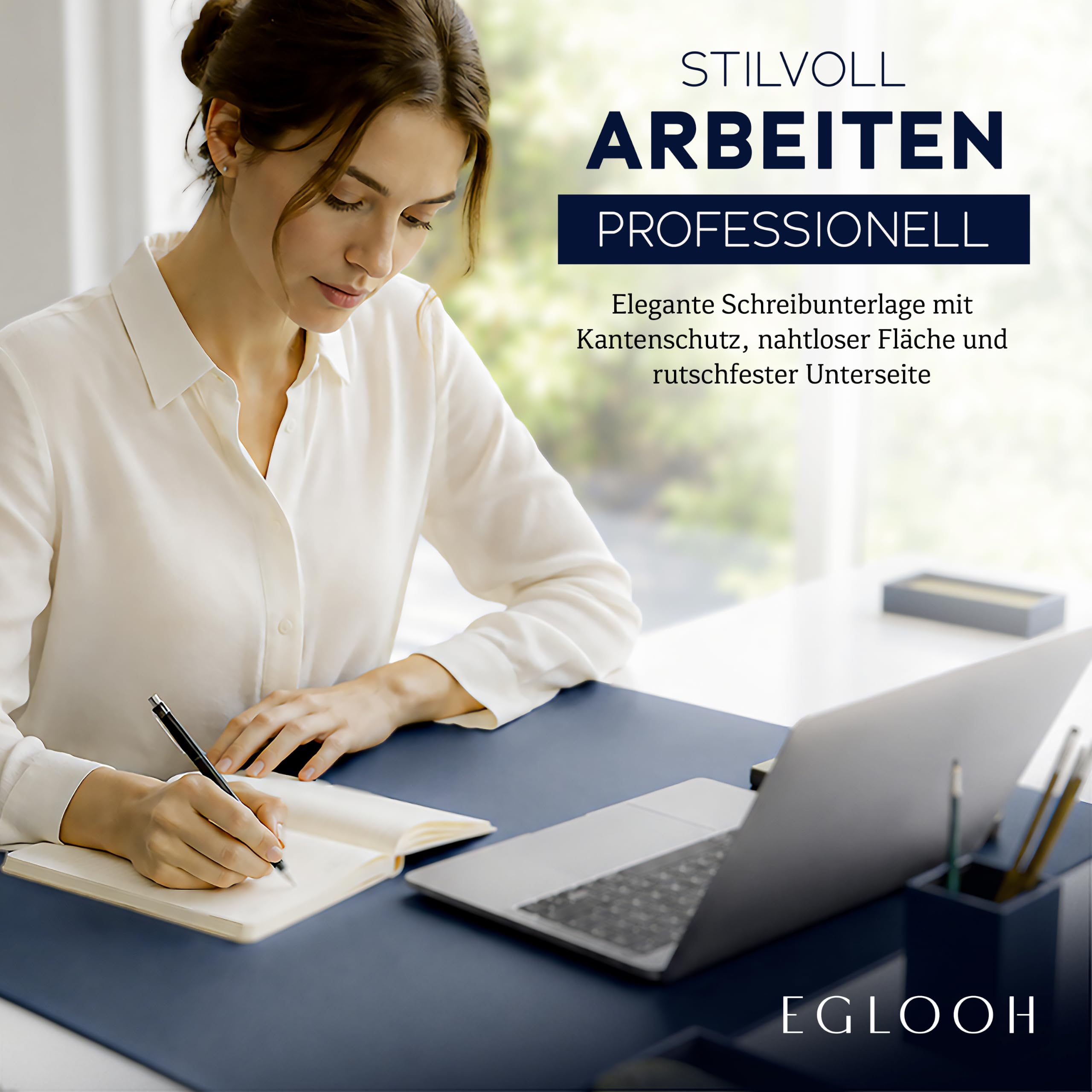 Eglooh - Adamantis - Schreibtischunterlage Echtleder mit Kantenschutz - Leather Desk Mat Nahtlos & Rutschfest - Büro Zubehör Made in Italy