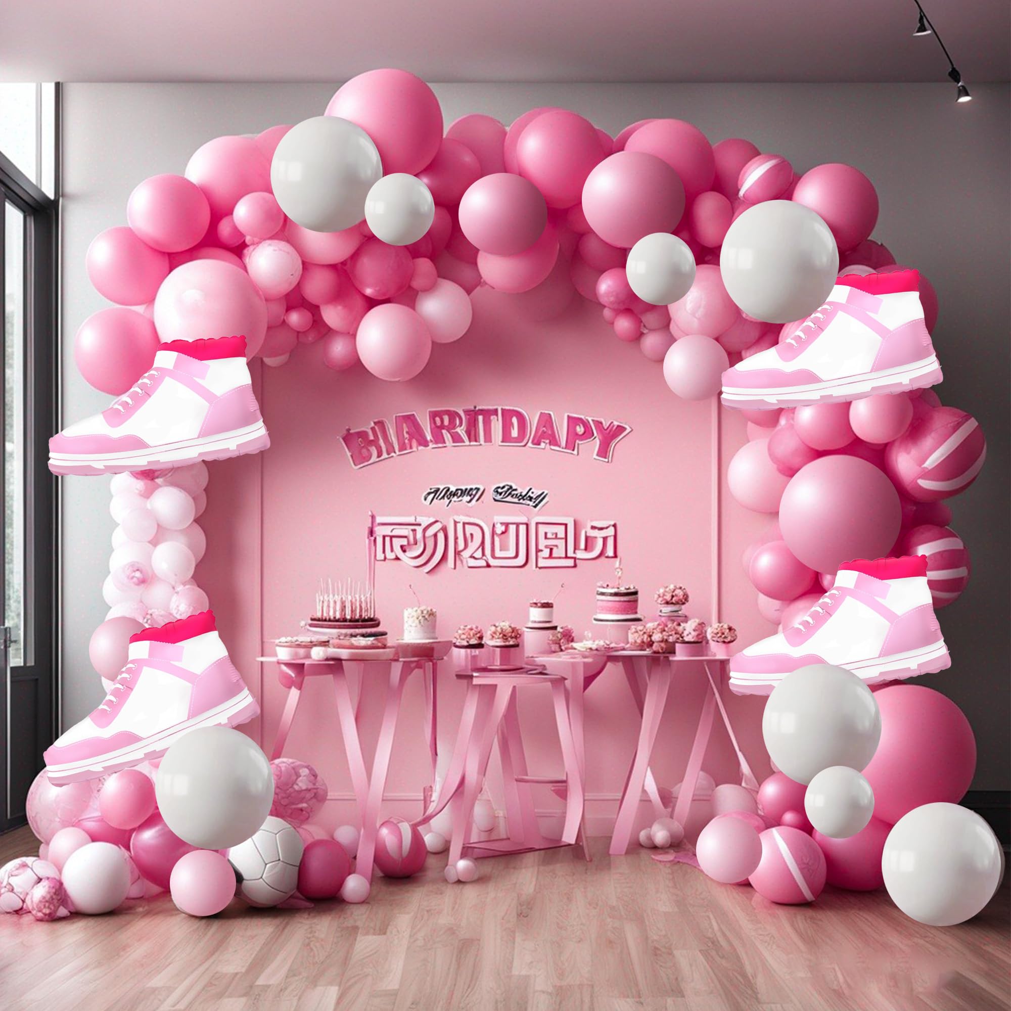 Pink-Themed Romantic Birthday Party Decoration Set - Includes Backdrop Balloons Tablecloth Cake Decorations Girls Birthday Scene Decoration