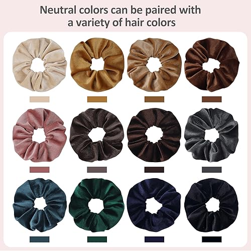 Miniatura 4 de 12 piezas de coleteros elásticos de terciopelo para el cabello, para mujeres o niñas, accesorios para el cabello