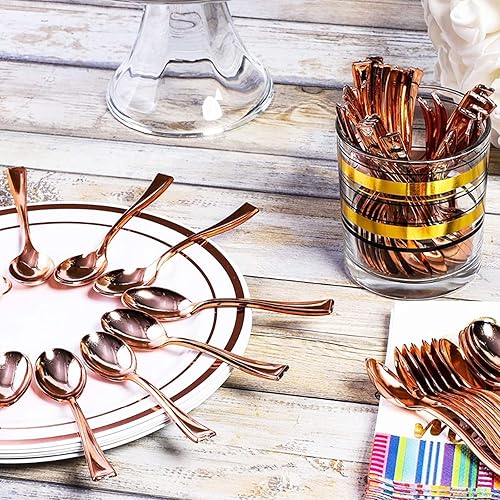 Miniatura 5 de Mini cucharas desechables de plástico dorado, cubiertos de plástico dorado, cuchara de postre dorada de 4 pulgadas, ideal para catering, fiestas,