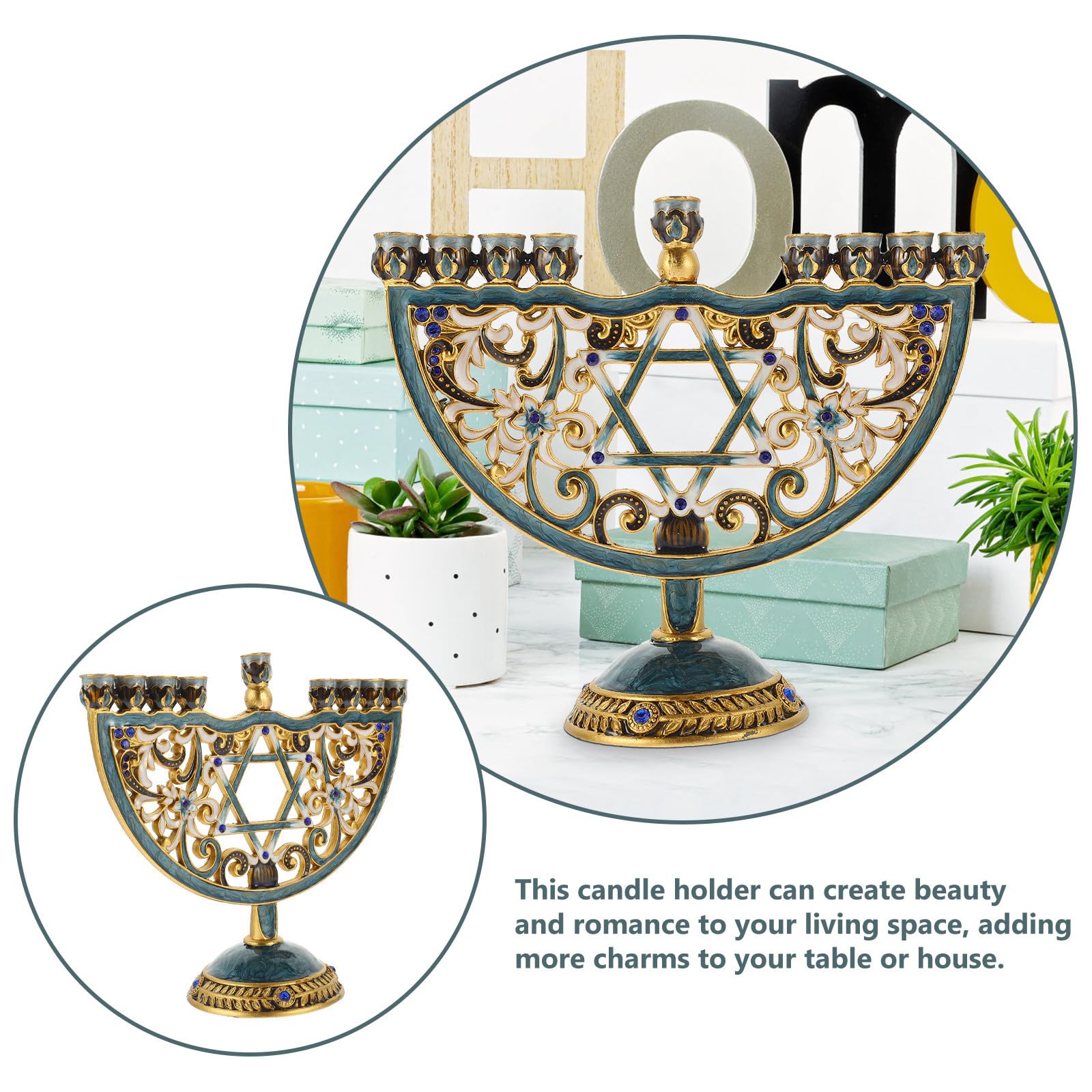 Candelabro Judío de 9 Brazos en Aleación, Decoración de Mesa para Hanukkah | Adorno de Estilo Retro, Forma Especial, Uso en Cafés y Ocasiones Diversas, Pieza Estable para Escritorio