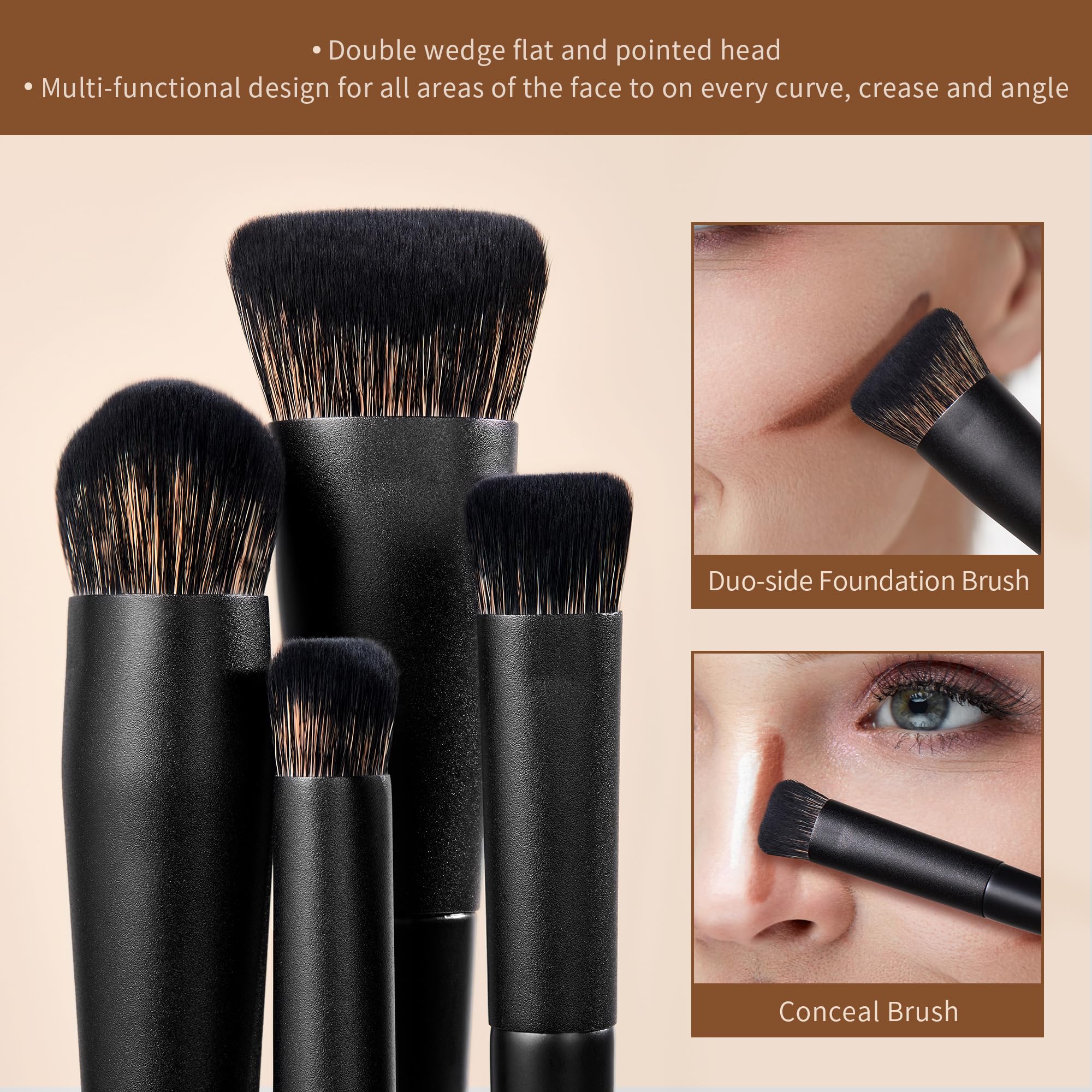 Jessup Black Makeup Brushes 14Pcs Make up Brushes Gift Set for Women Kabuki Foundation Eyeshadow Contour Concealer Powder Eyeliner Crease Eyebrow Blending Brush Set Gift for Female,T336-G - Image 3