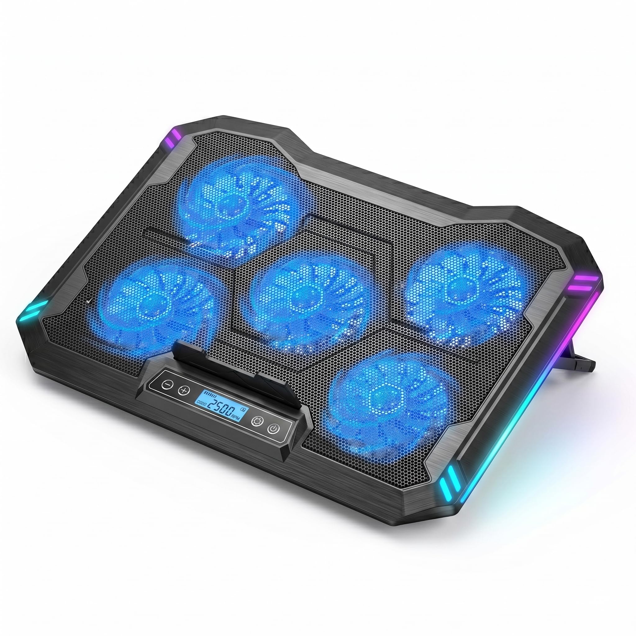 AFI Electronics Laptop Cooling Pad, 5 Leise Lüfter Gaming Laptop Kühler für 11-17 Zoll, RGB LED, LCD Display, 6 Lüftergeschwindigkeiten, 8-Höhenverstellbarer Ständer, Dual USB-Anschlüsse, Notebook