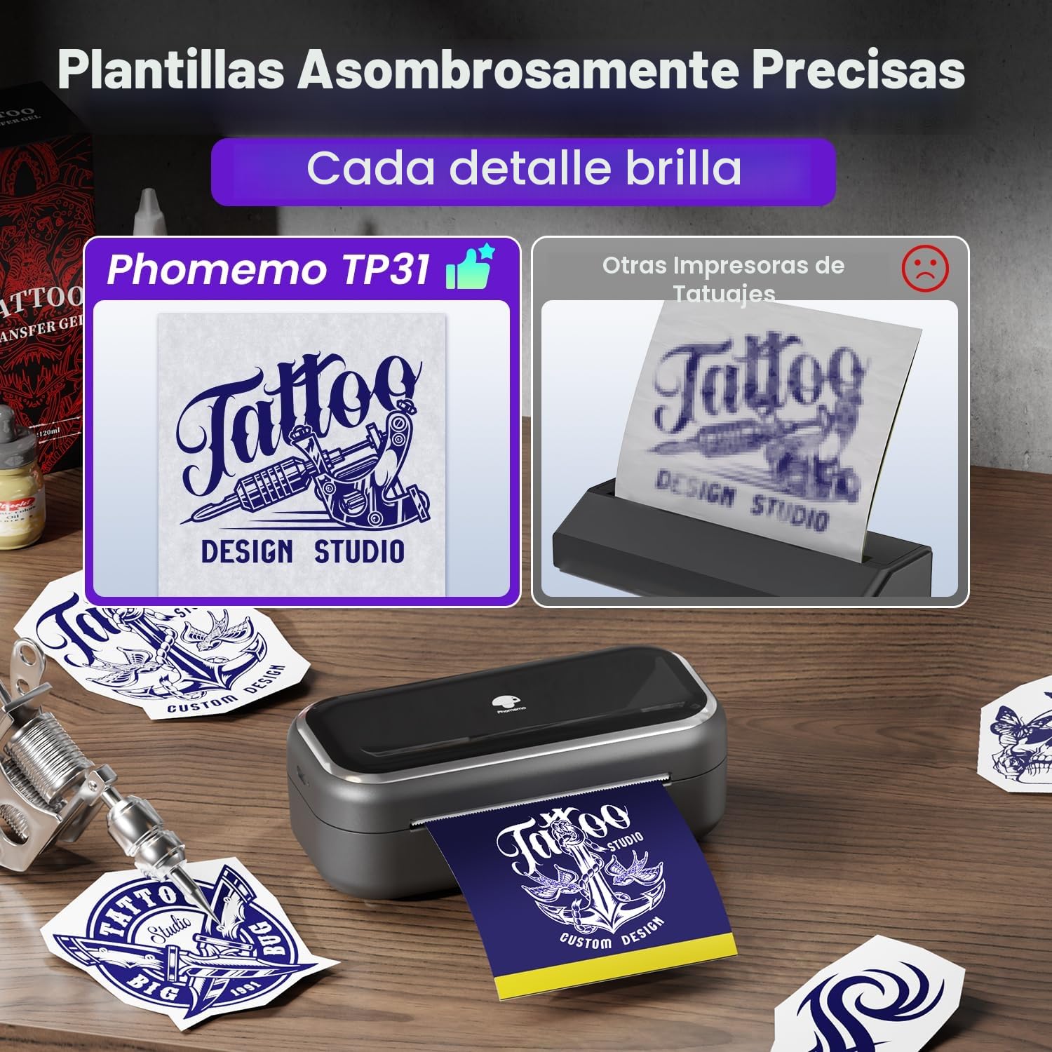 Phomemo TP31 Termocopiadora Tattoo, Mejora Impresora Termica Tattoo, Impresora Tatuajes con 30 Hojas de Papel Térmico para Tatuaje, Compatible con Smartphone y Tablet
