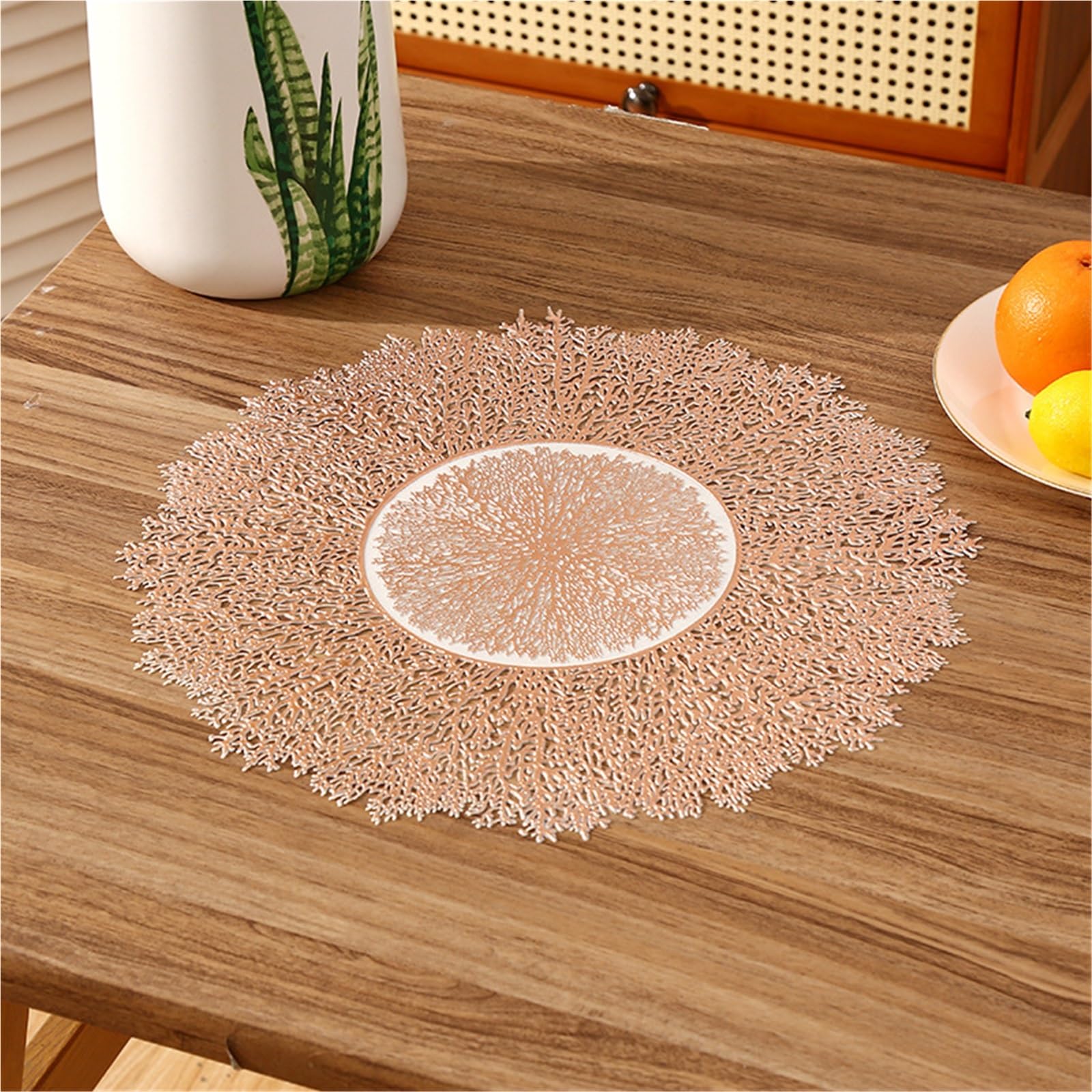 Gold Placemat, 6 Pcs PVC Round Placemats 38x38 cm Multicolor(Rose Gold)