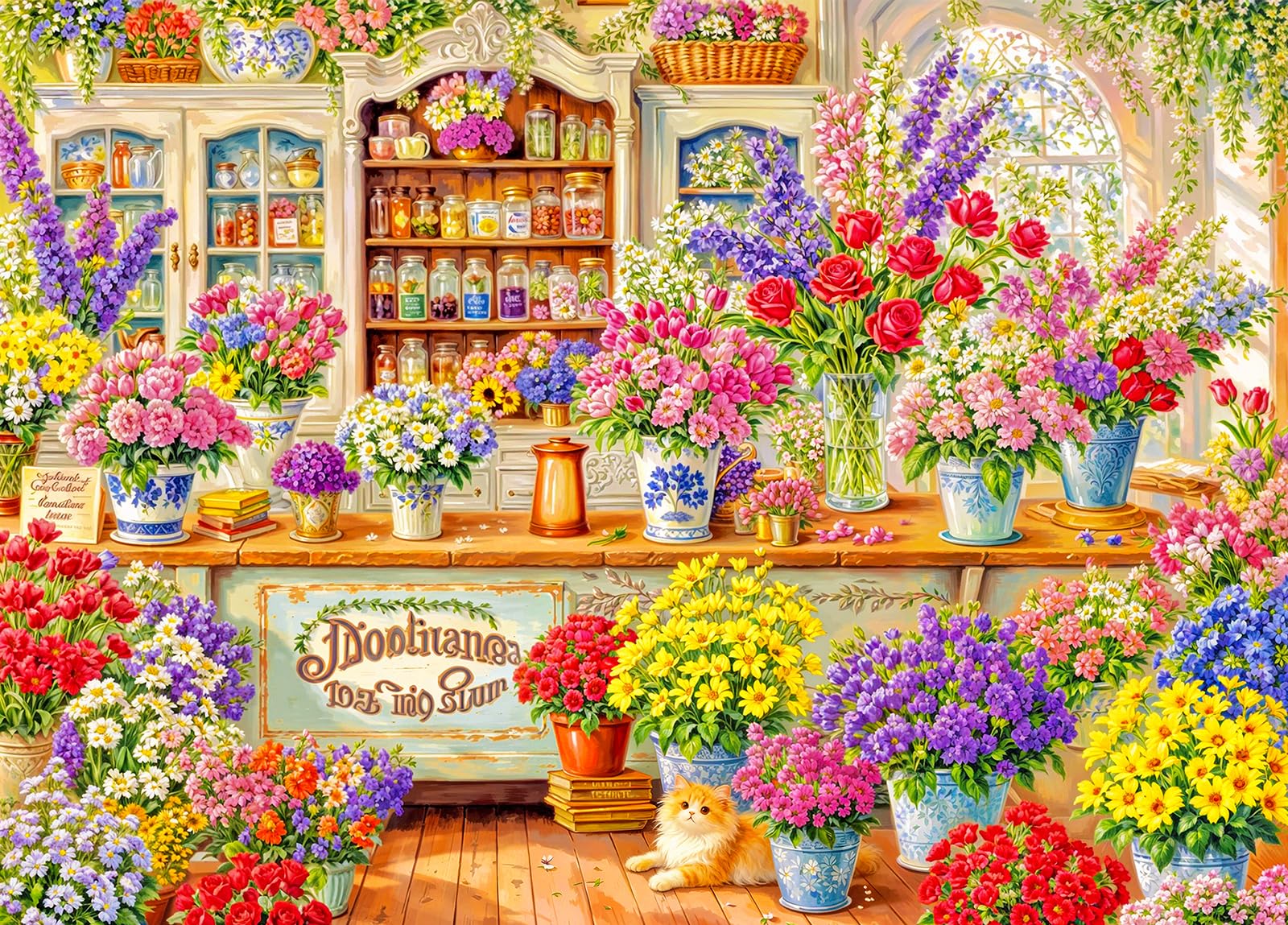 Petal Paradise Jigsaw Puzzles for Adults 1000 Jigsaws Floral Shop FLowers Cat 1000 Piece Jigsaw Puzzles for Adults — image 1