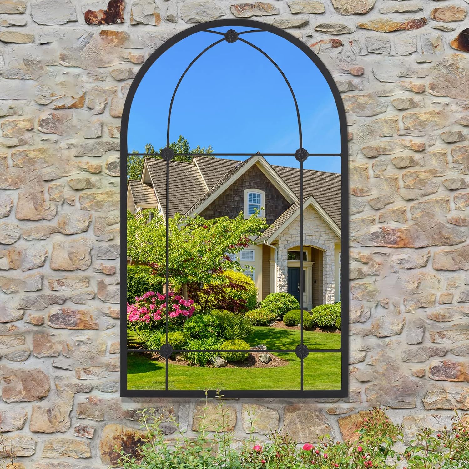 Warmiehomy 60cm Large Garden Outdoor Mirror Arched Window Wall Mirror