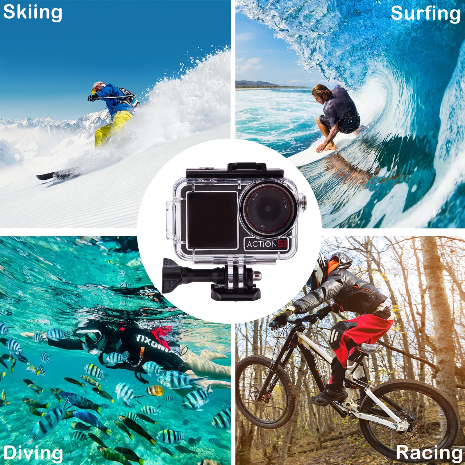 Wasserdichtes Gehäuse für DJI Osmo Action 5 Pro/4/3 mit 3er-Pack Tauchfiltern, 60 m Unterwasser-Schutzgehäuse, Tauchset, professionelles Action-Kamera-Tauchzubehör