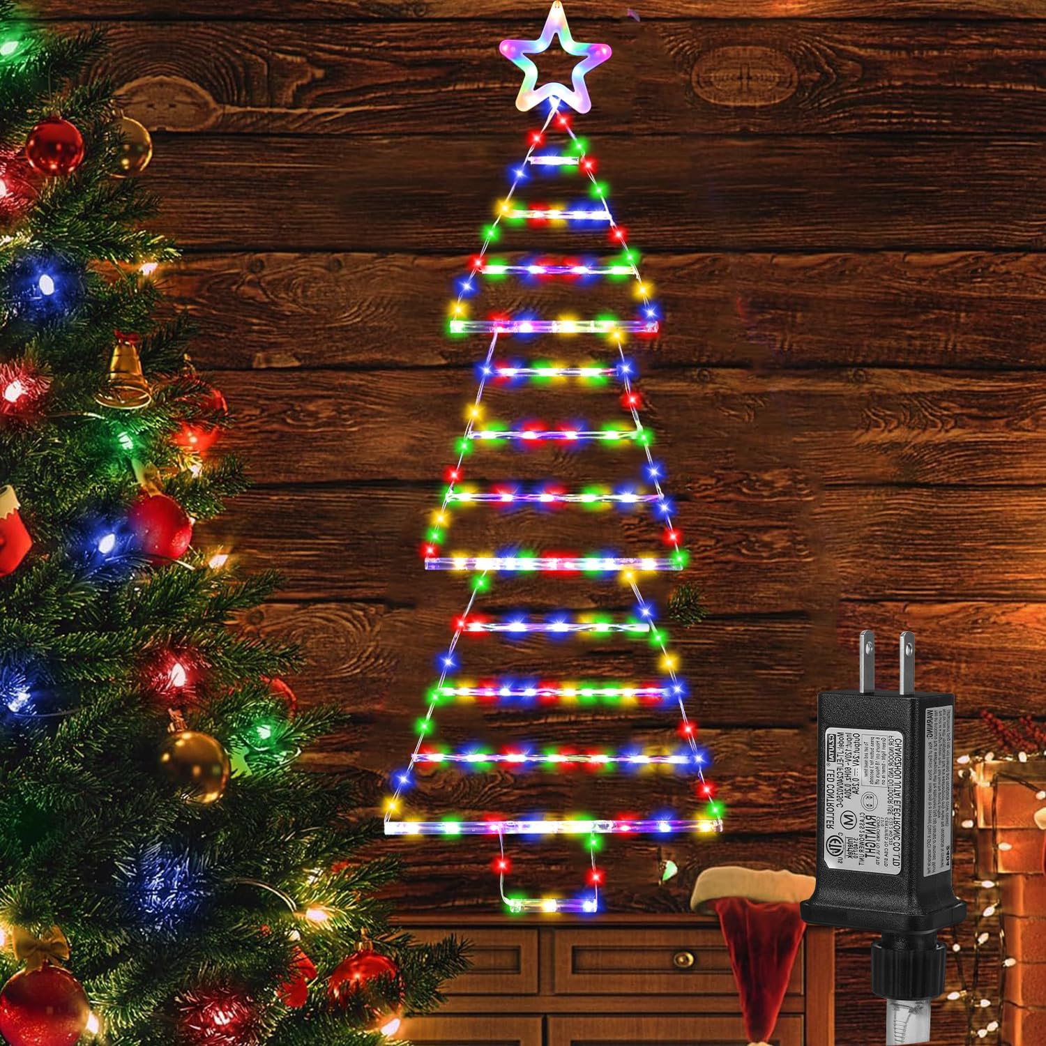 4.4 FT LED Christmas Tree Shaped Ladder Lights with Star, Plug-in Waterproof 8 Modes Christmas Window Hanging Lights for Indoor Outdoor Wall Door Xmas Decor 4.4 FT LED Christmas Tree Shaped Ladder Lights with Star, Plug-in Waterproof 8 Modes Christmas Window Hanging Lights for Indoor Outdoor Wall Door Xmas Decor