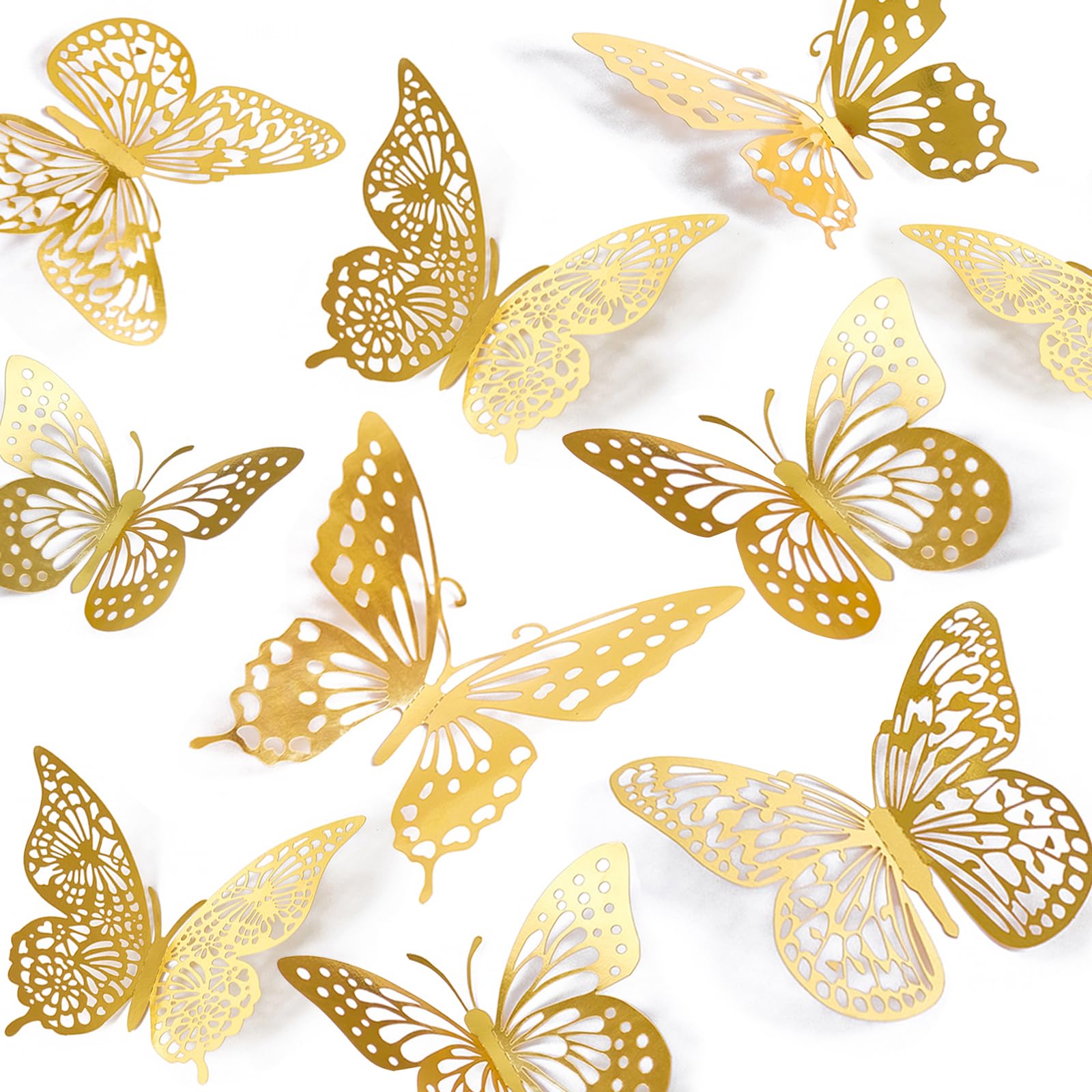 SAOROPEB 3D Butterfly Wall Decor - 48 Pcs, 4 Styles, 3 Sizes, Gold Butterfly Decorations for Birthday & Party Celebrations, Removable Stickers