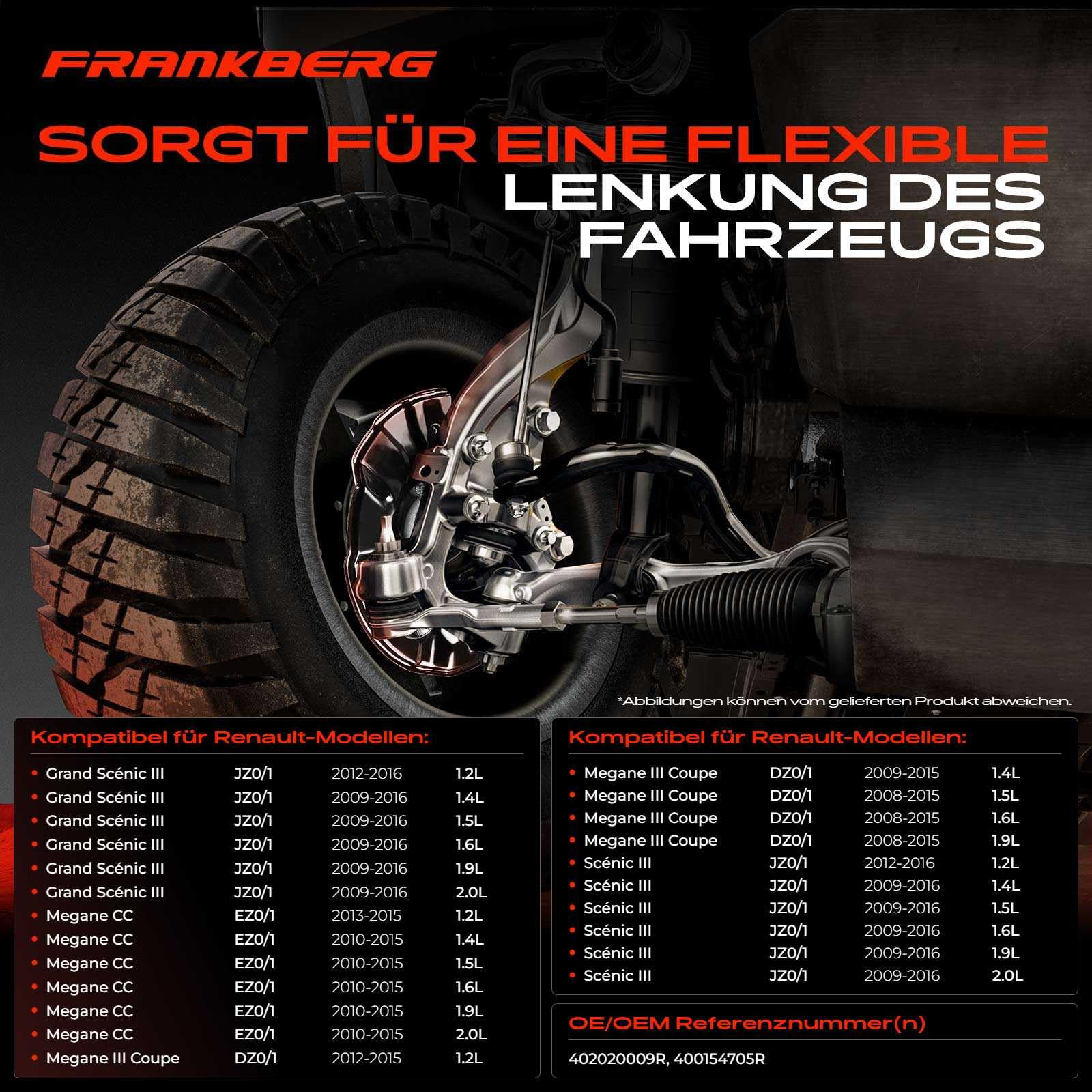 Frankberg Achsschenkel komplett Vorderachse Links Kompatibel mit M.e.g.a.n.e III Coupe DZ0/1 M.e.g.a.n.e III Schrägheck B3 BZ0/1 Scénic III JZ0/1 Replace# 400154705R
