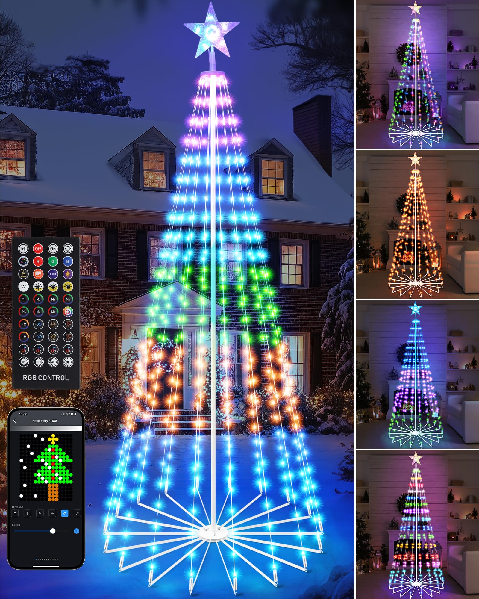 Photo 1 of Brightever 9FT 460 LED Smart Cone Christmas Tree, Outdoor Prelit Christmas Tree with 16 Million DIY RGB LED Light Show, Remote APP Control Color Changing Music Sync for Xmas Outdoor Decorations