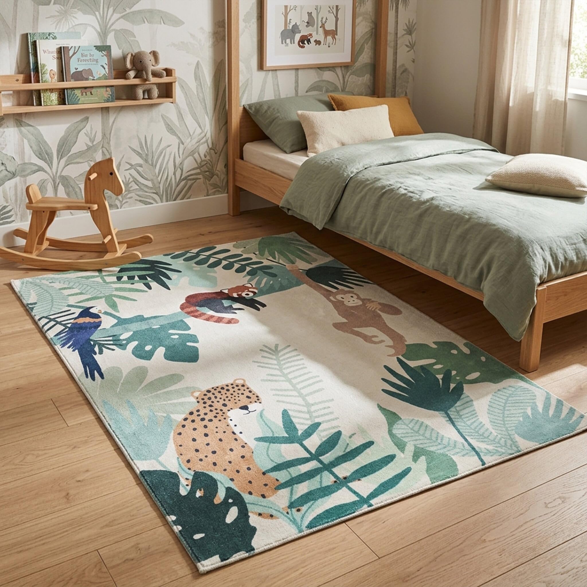 Tapis enfant jungle Volero multicolore rectangulaire pour chambre fille et garçon 80x150 cm