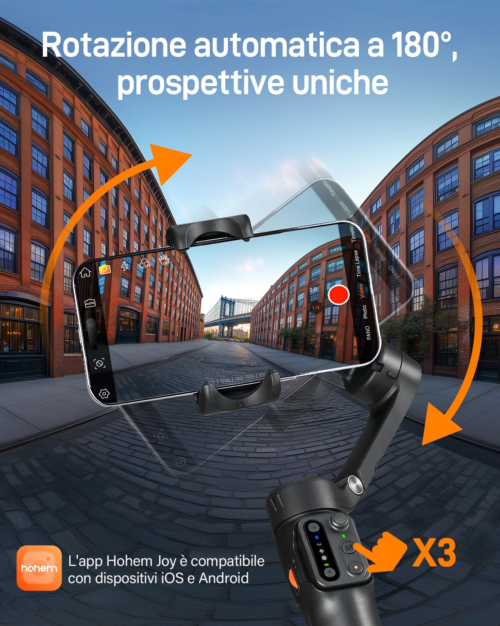 hohem iSteady X3 SE Gimbal Smartphone, stabilizzatore cardanico a 3 assi, design leggero e pieghevole con telecomando staccabile, batteria da 11 ore, perfetto per vlogging, selfie e viaggi