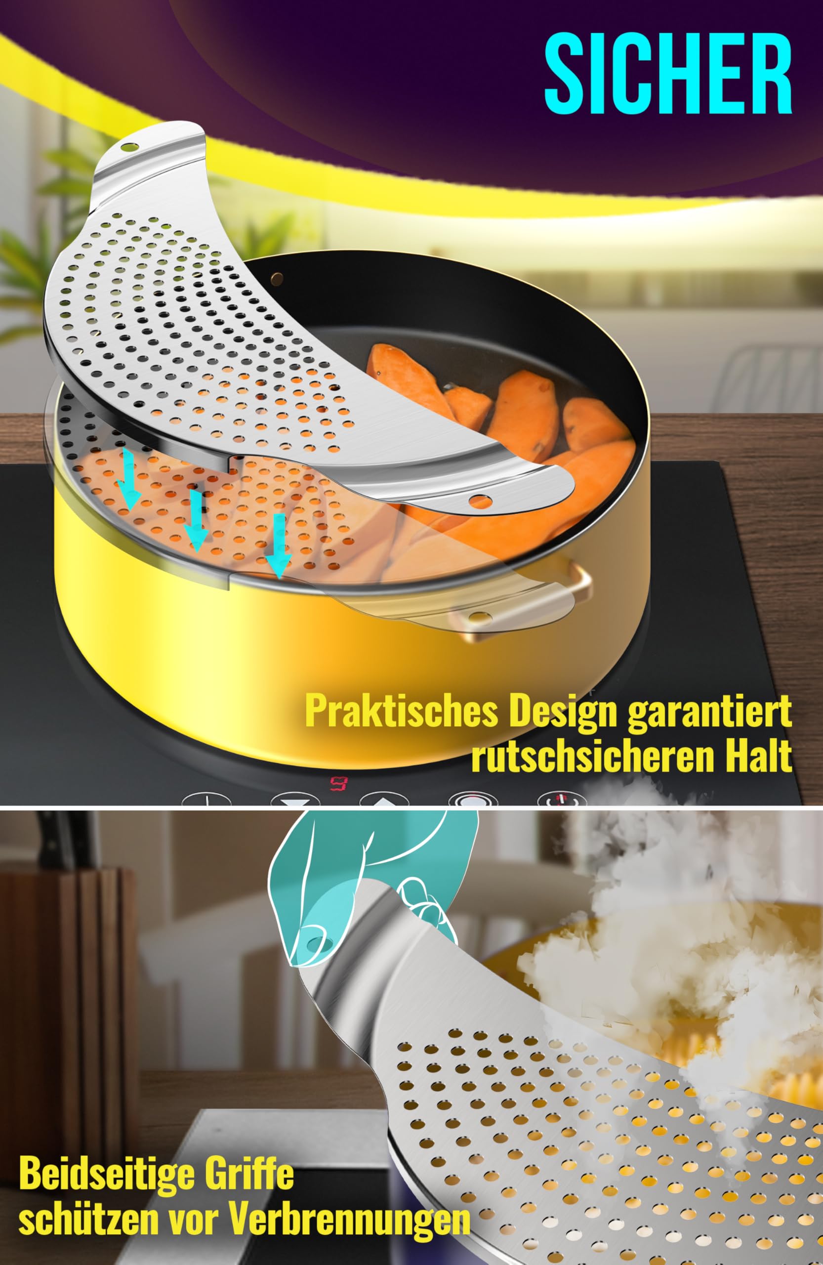 KADAX Noedelzeef Van Roestvrij Staal, Doorslag, Vergiet, Zeef Voor De Keuken Keukenzeef Afdruipzeef Slazeef Met Handgrepen Slazeef Filter Vaatwasmachinebestendig