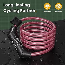 Titanker Bike Lock Cable, 4 Feet Bike Cable Lock Basic Self Coiling Kids Bike Lock Combination with Complimentary Mounting Bracket, 5/16 Inch Diameter (4FT, Pink-8mm)