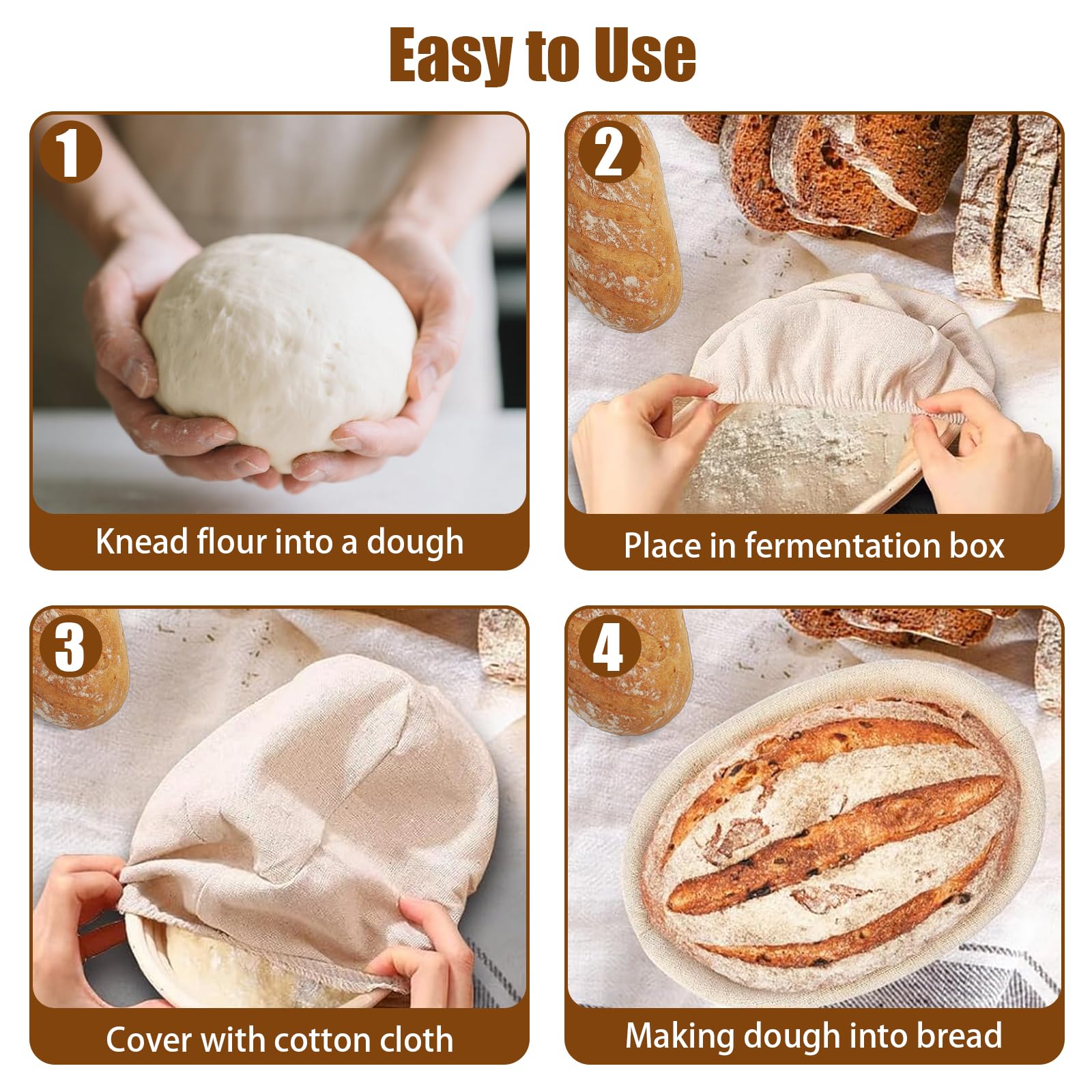 Cestas ovaladas Banneton de 10 pulgadas para hacer pan, 3 unidades, cuencos a prueba de masa con forro para masa madre para el hogar, suministros para hornear pan de masa madre