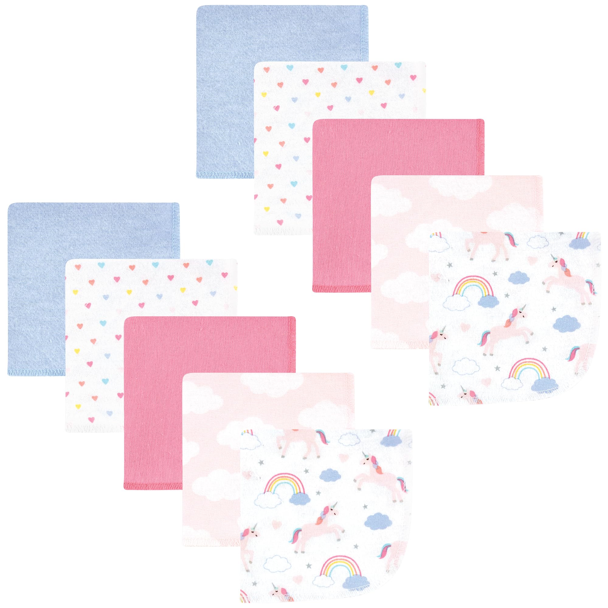 Hudson Baby Unisex Baby Flannel Cotton Poly Washcloths, Unicorns Rainbows 10 Pack, One Size
