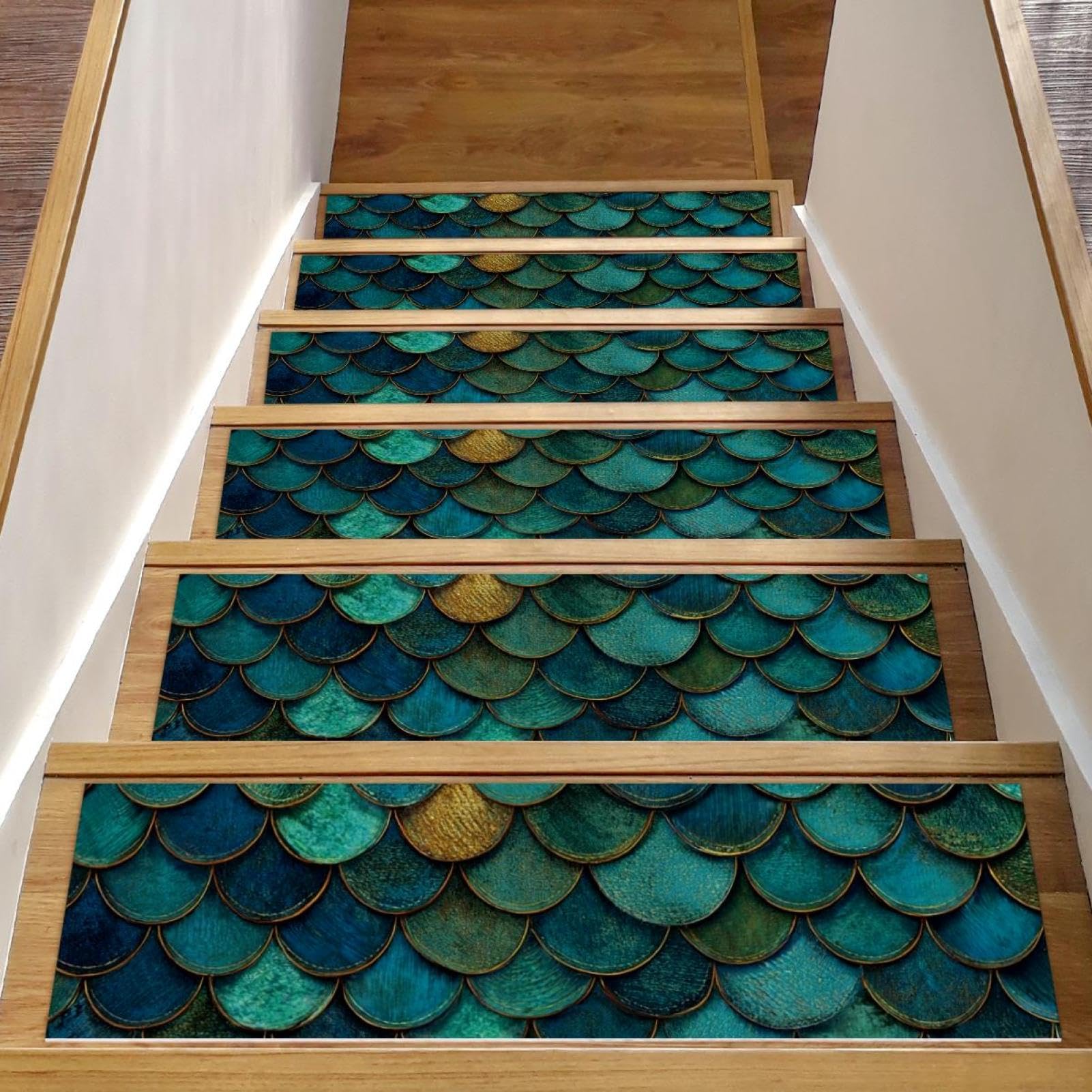 Tapis d'escalier turquoise lot de 15 marches bois intérieur