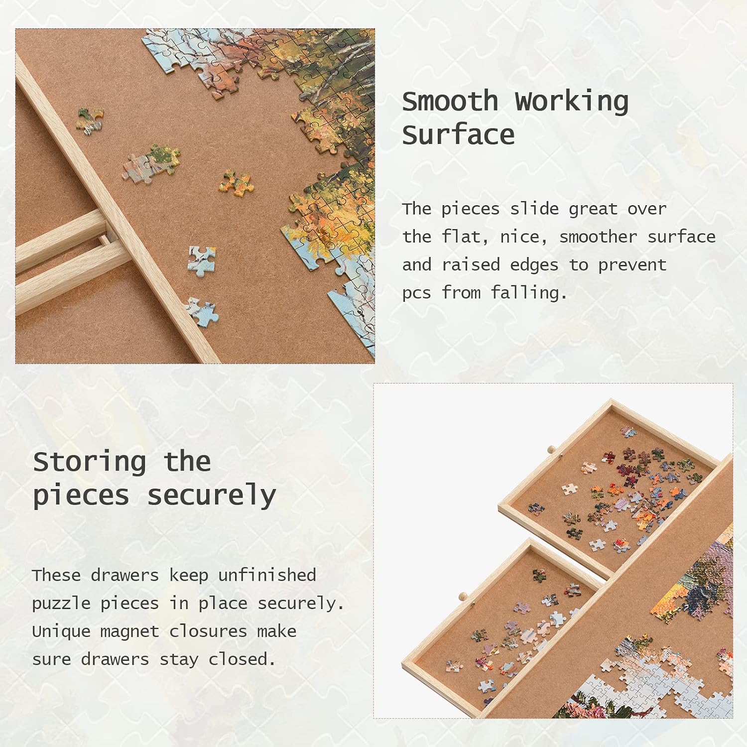 1500 Piece Puzzle Board, Puzzle Table with 6 Drawers and Cover 35” X 27” Jumbo Size Wooden Jigsaw Puzzle Table for Adults and Kids, Puzzle Accessories Portable Plateau Jigsaw Puzzle Board