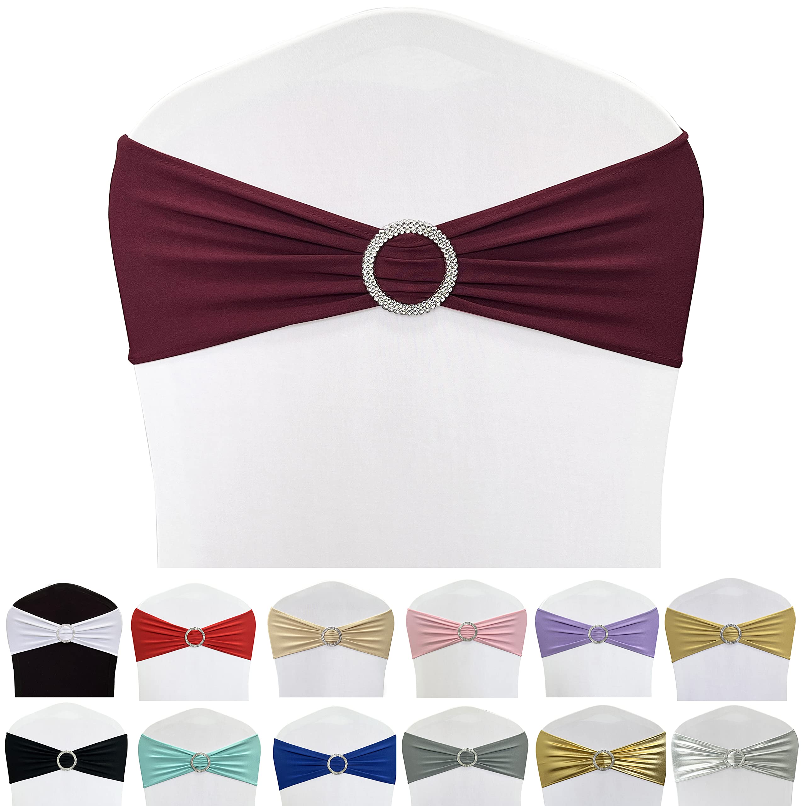 Spandex Chair Sashes Bands, Burgundy, 50PCS