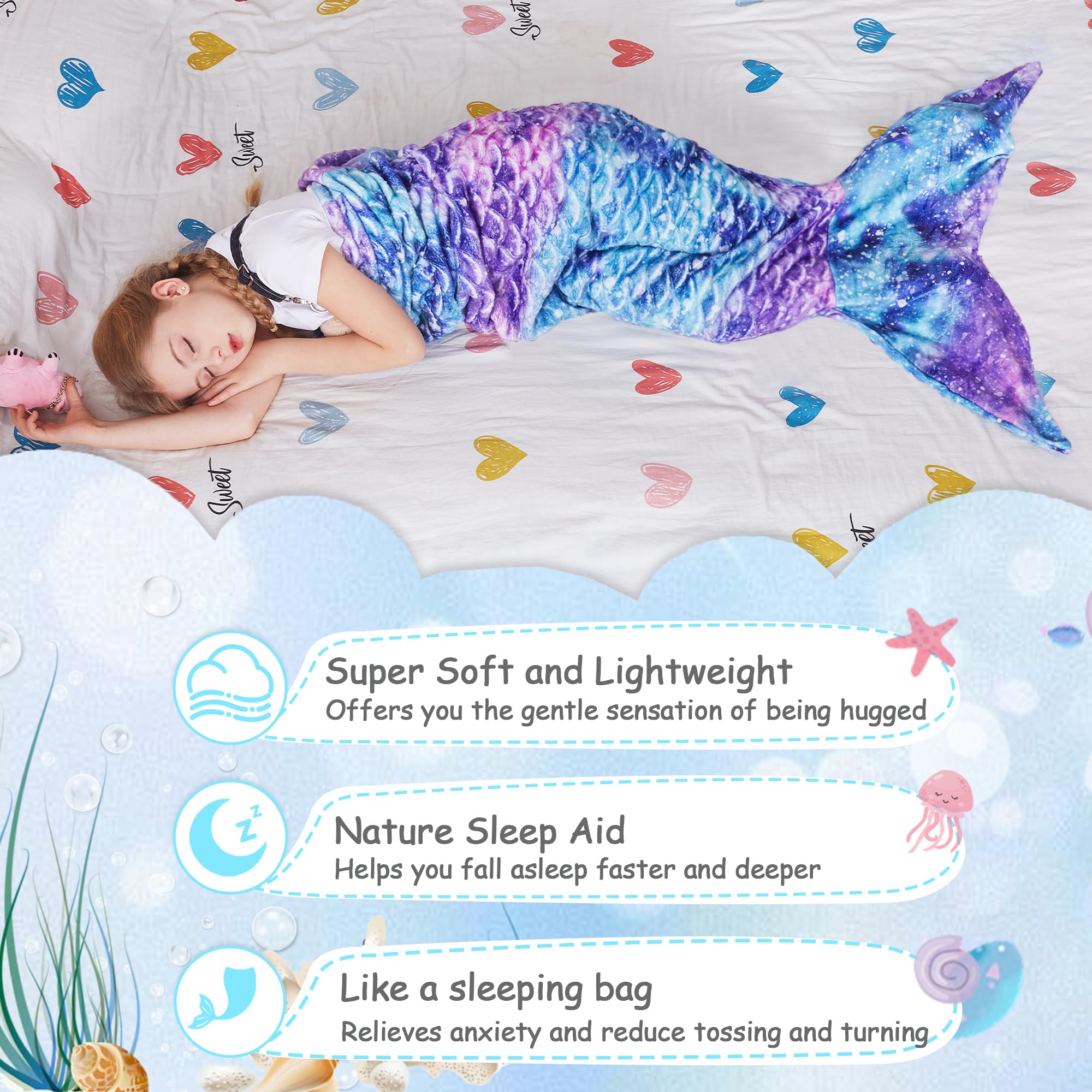 Catalonia Classy Mermaid Tail Blanket for Kid Gift, Wearable Blanket 114 x 41 cm - Image 2