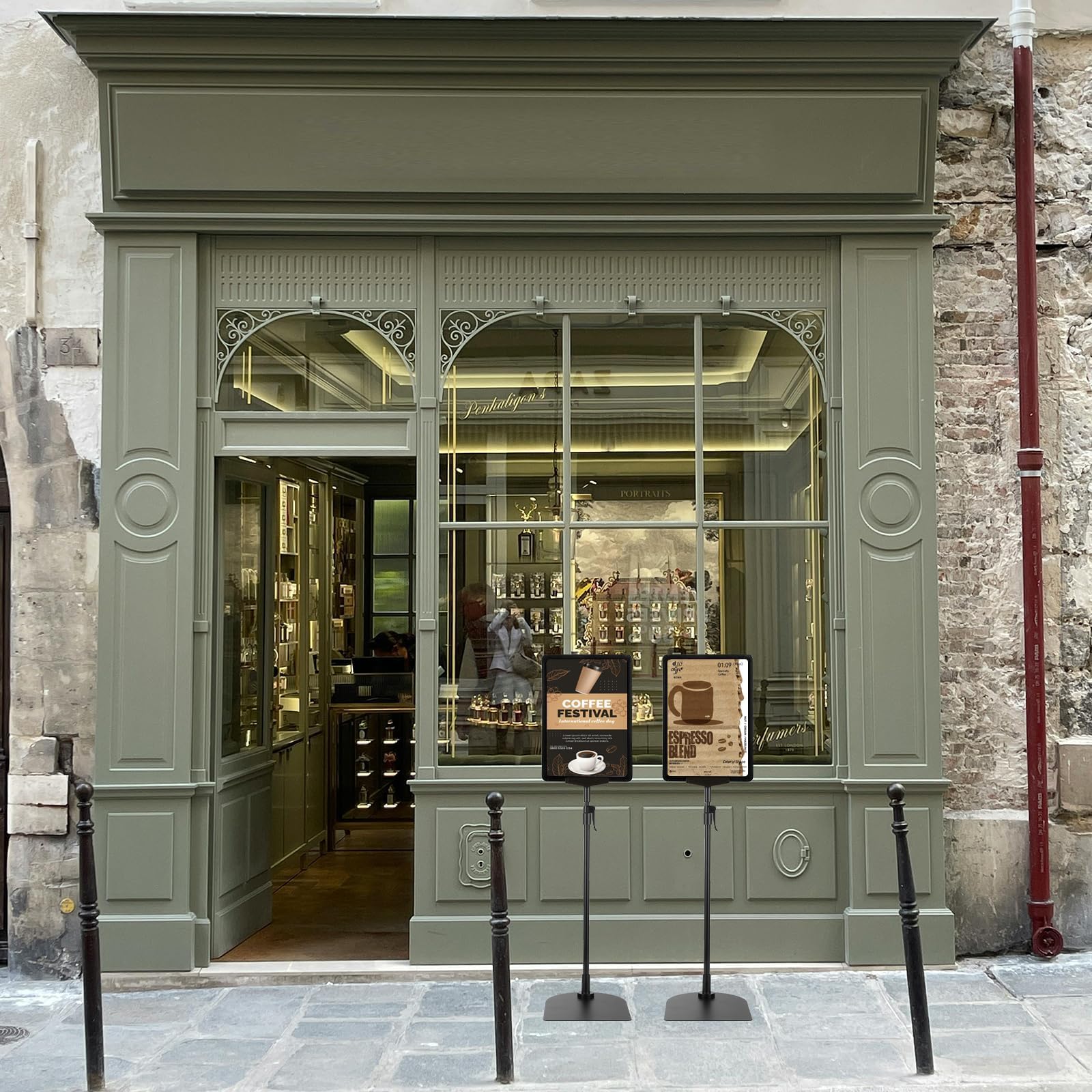 Lot de 3 porte affiche A4, support pour affiche, Stands de Présentation avec Base, Support de Panneau Extérieur, présentoir A4 sur Pied 360 Degrés Réglable, présentoirs porte menu restaurant