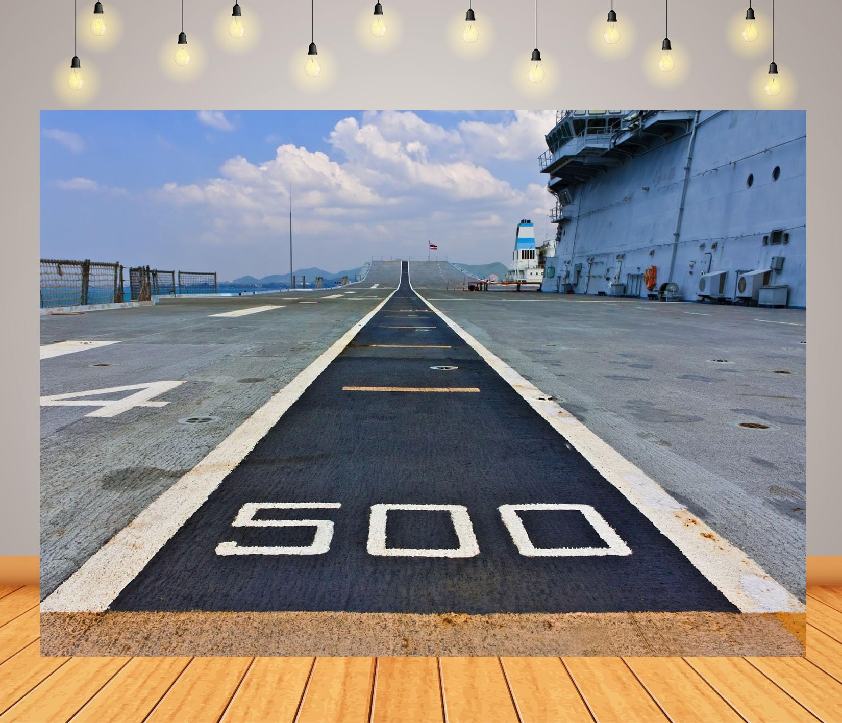 12x10FT (3.6x3m) Pista Sul Ponte Di Portaerei Sfondo Fotografico | Pista Di Atterraggio Navale Fondale In Tessuto,Grande Numero Sul Ponte,Per Eventi Aeronautici E Foto Di Viaggio,Photo Booth