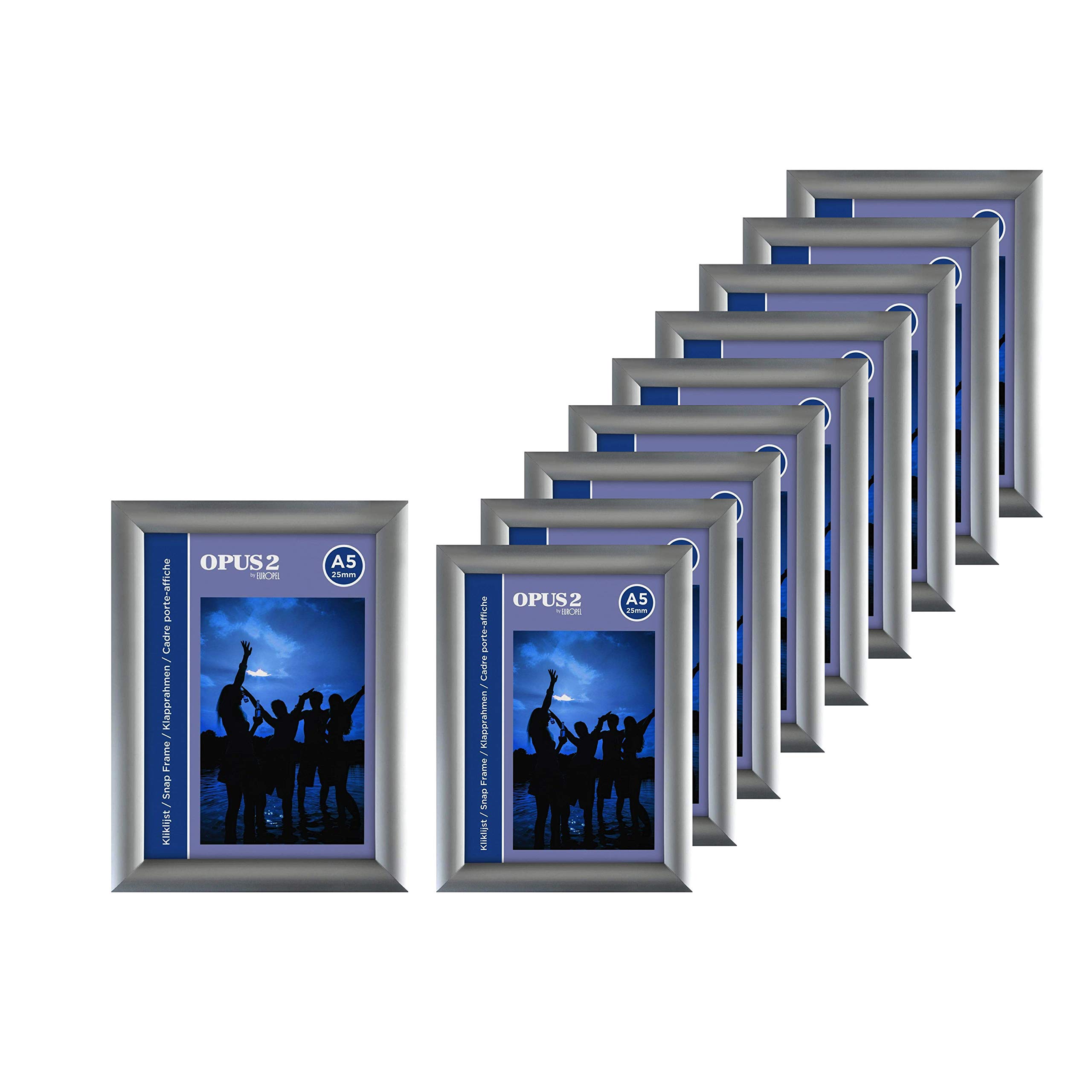 10 Snap Frames A5, 25 mm | Aluminium Anodised Construction & Anti-Glare Cover | Clip Poster Holders for Retail & Advertising Displays | Notice Sign Board Frame for Walls