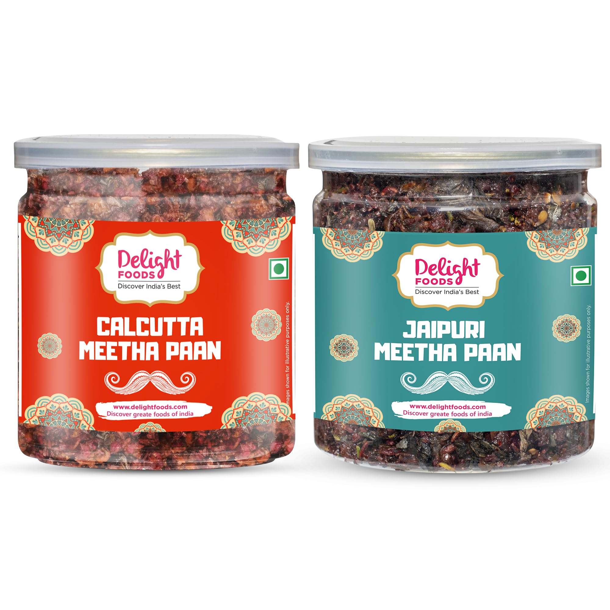 Delight Foods Calcutta Meetha Paan and Jaipuri Meetha Paan, 600gm (300g x 2) | Sweet Hygienically Packed Traditional Mukhwas | Premium Mouth Freshener