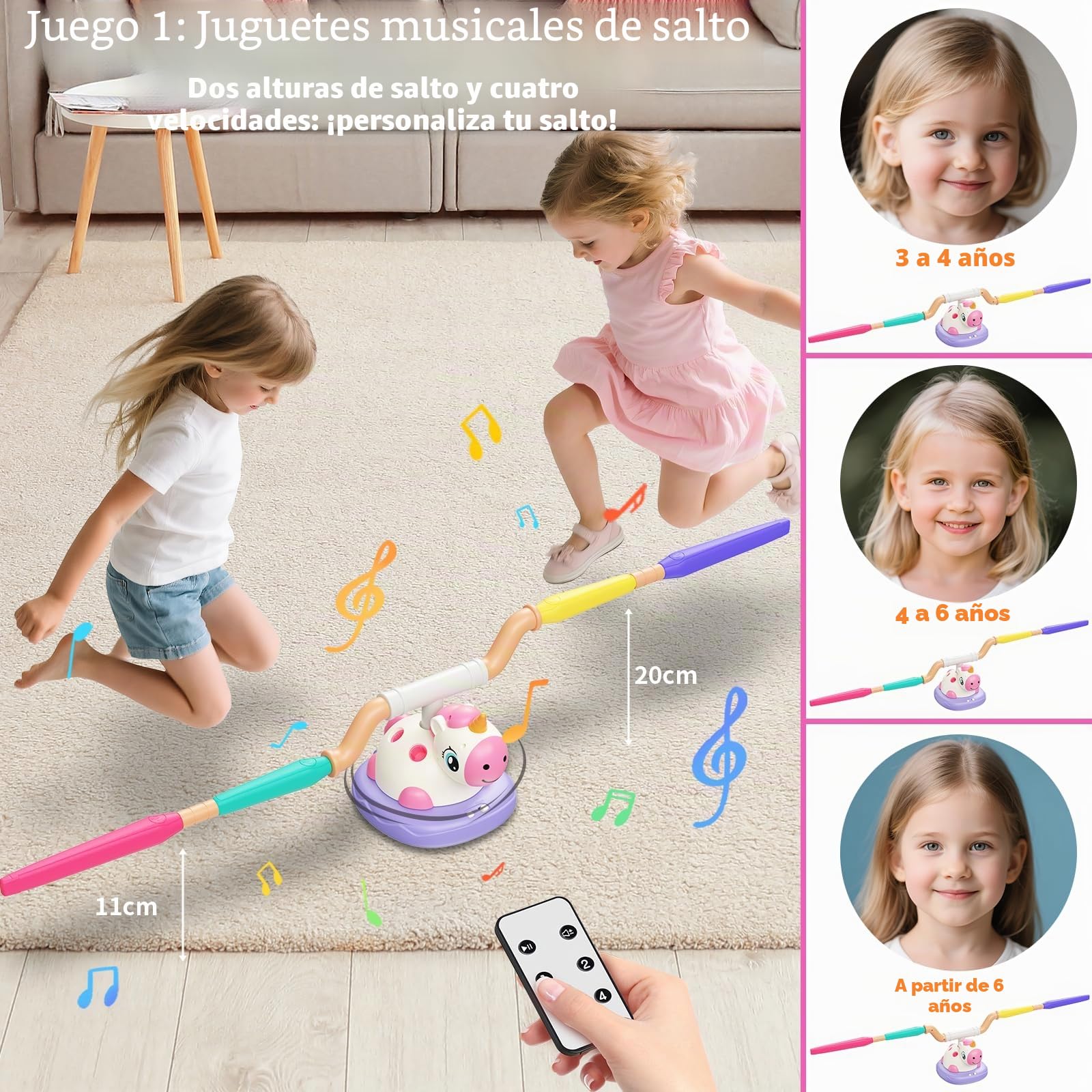 Unicornio Juguetes para Niñas 3-9 años 3 en 1 Juego Musical Saltar Cohete Lanzamiento Aros Regalo Cumpleaños