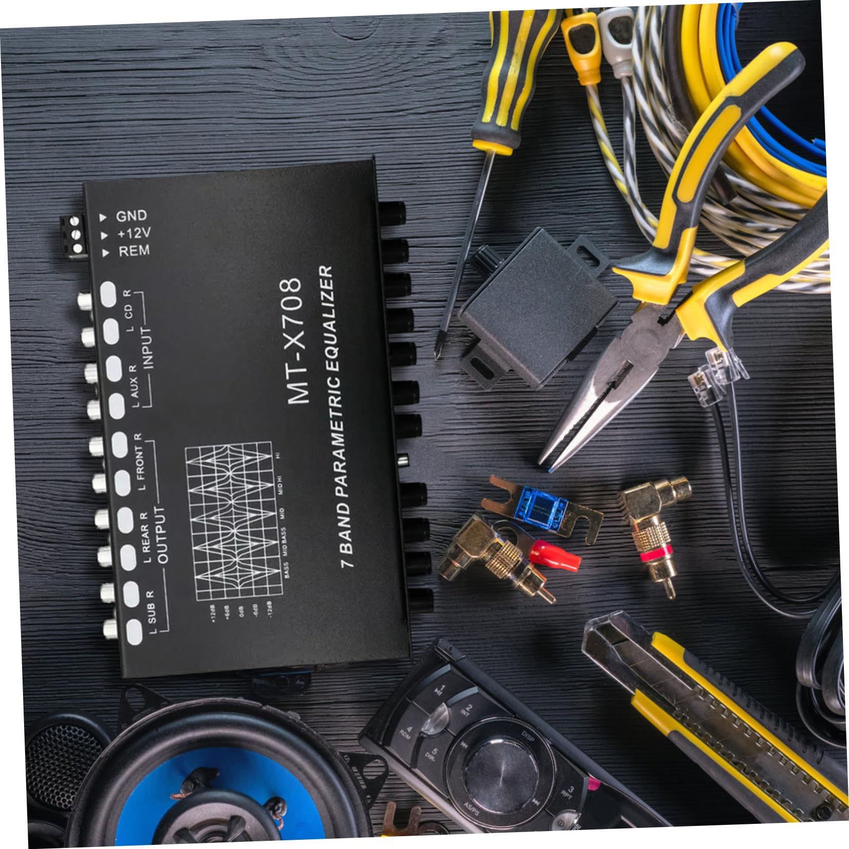 DOITOOL Ecualizador de Coche de 7 Bandas Ajustable, Amplificador de Audio Estéreo para Automóvil, Control de Tono Digital, Diseño Compacto Compatible Varios Modelos, Panel de Control Fácil de Usar