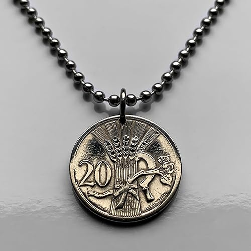 Miniatura 3 de 1928 Checoslovaquia 20 Haleru moneda colgante León checo Escudo eslovaco Praga Brno Bratislava Ostrava Bohemia Moravia Puente de Carlos Karlstejn