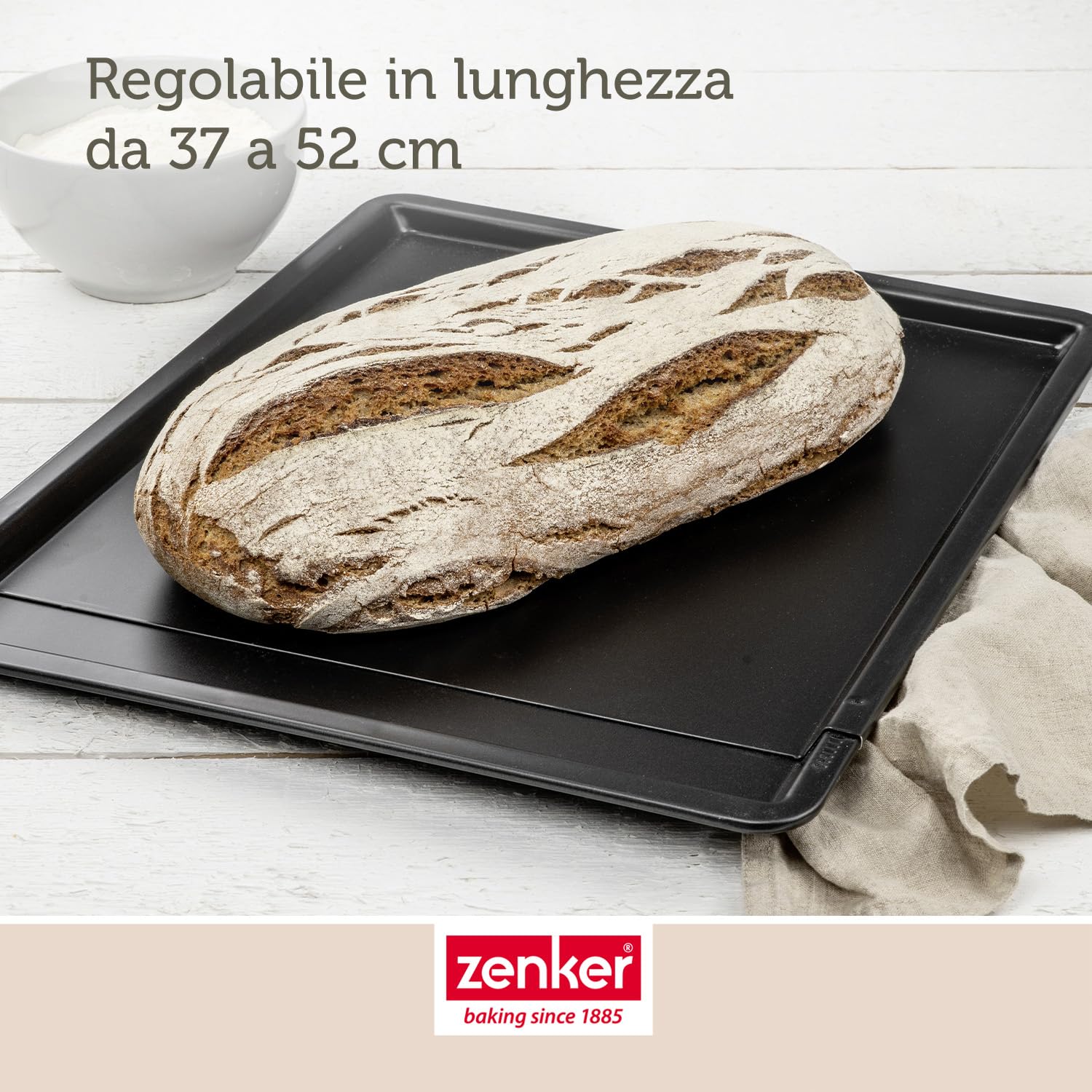 Zenker Teglia rettangolare estensibile 37-52x33cm, con sistema di bloccaggio automatico, per dolce e salato Carbon Steel con rivestimento antiaderente Teflon Classic, Linea Black Metallic
