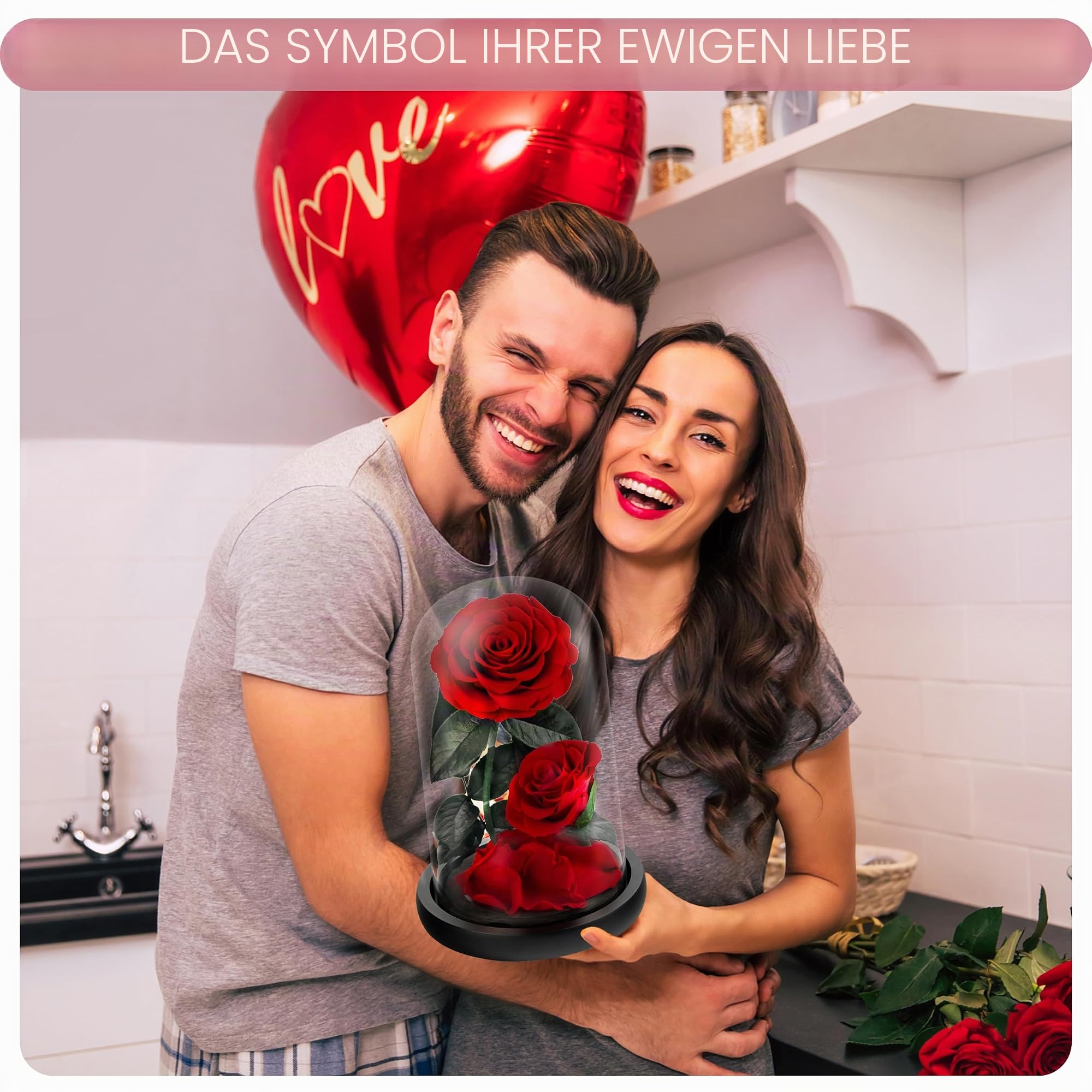 Ewige Blume in Glaskuppel: konservierte Rose Valentinstag, Muttertag, Geburtstag, Jahrestag, Hochzeit und Weihnachten