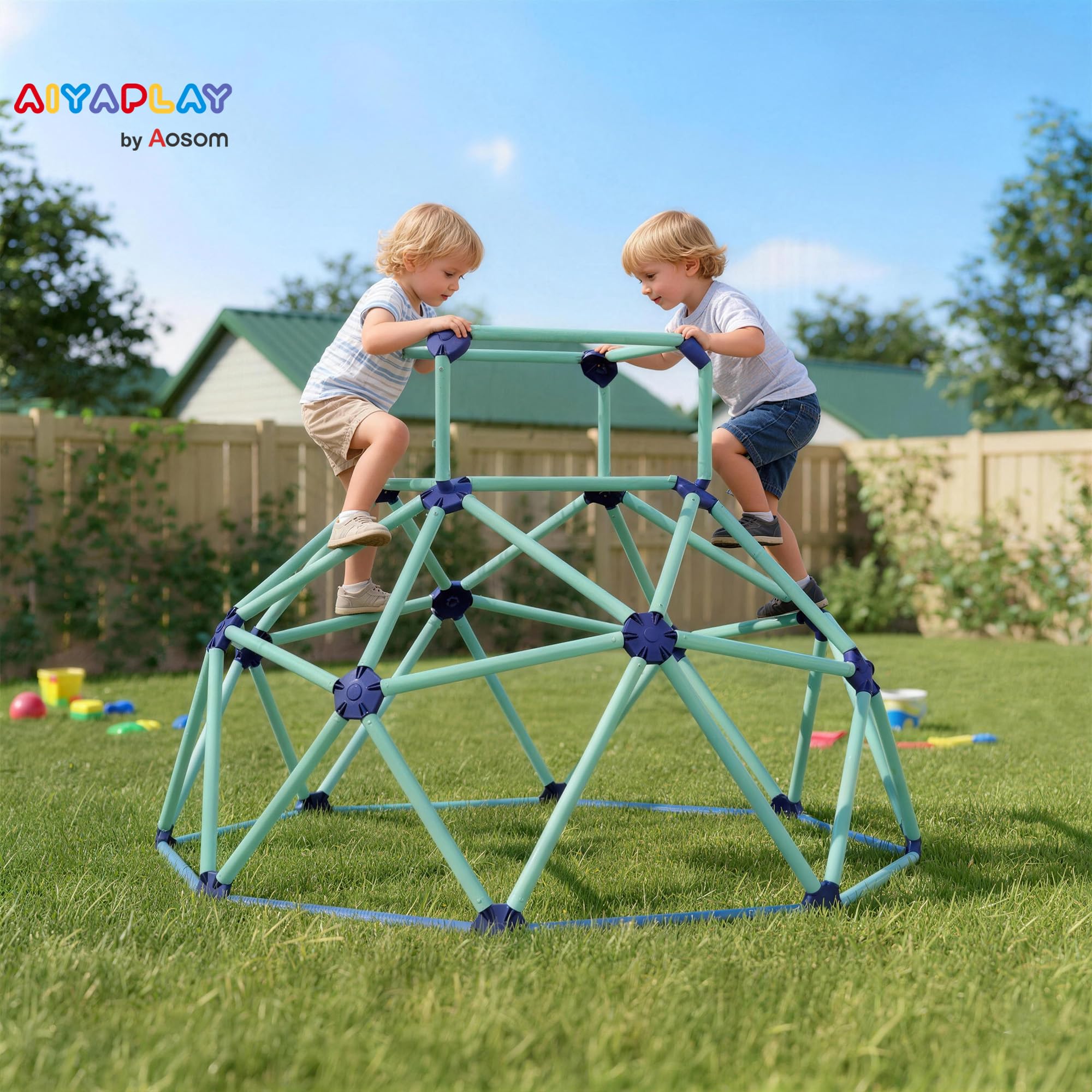 AIYAPLAY Dôme d'escalade Ø182,5 cm Structure d'escalade d'extérieur Résistant aux UV, imperméable Dôme d'escalade pour Enfants jusqu'à 90 kg, Aire de Jeux d'extérieur pour Enfants de 3 à 8 Ans