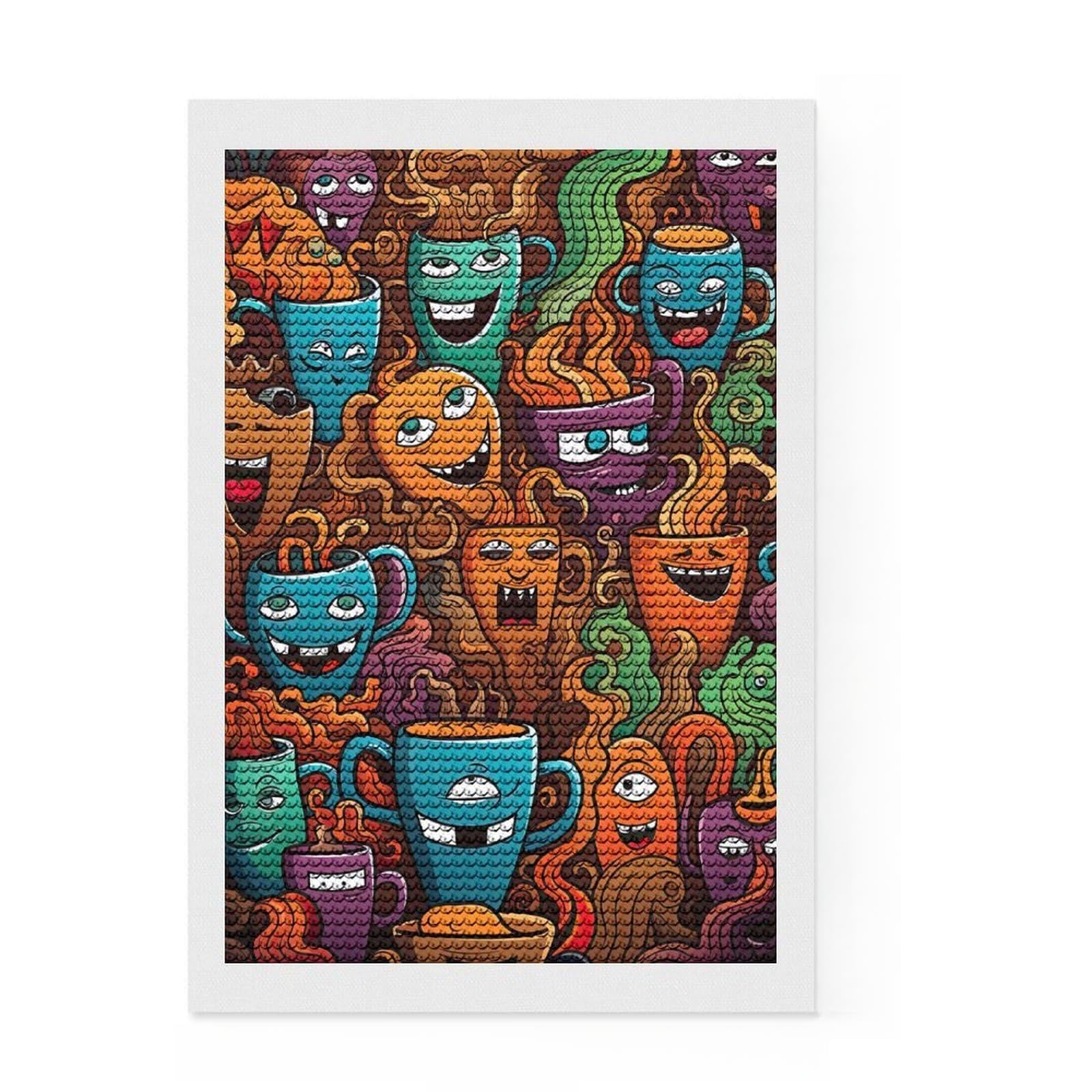 Junmoney Coffee Creeps Diamond Painting Canvas Set 8"x12", Pleasing Wall Art Project, Creative Leisure Activity, Bedroom Decor