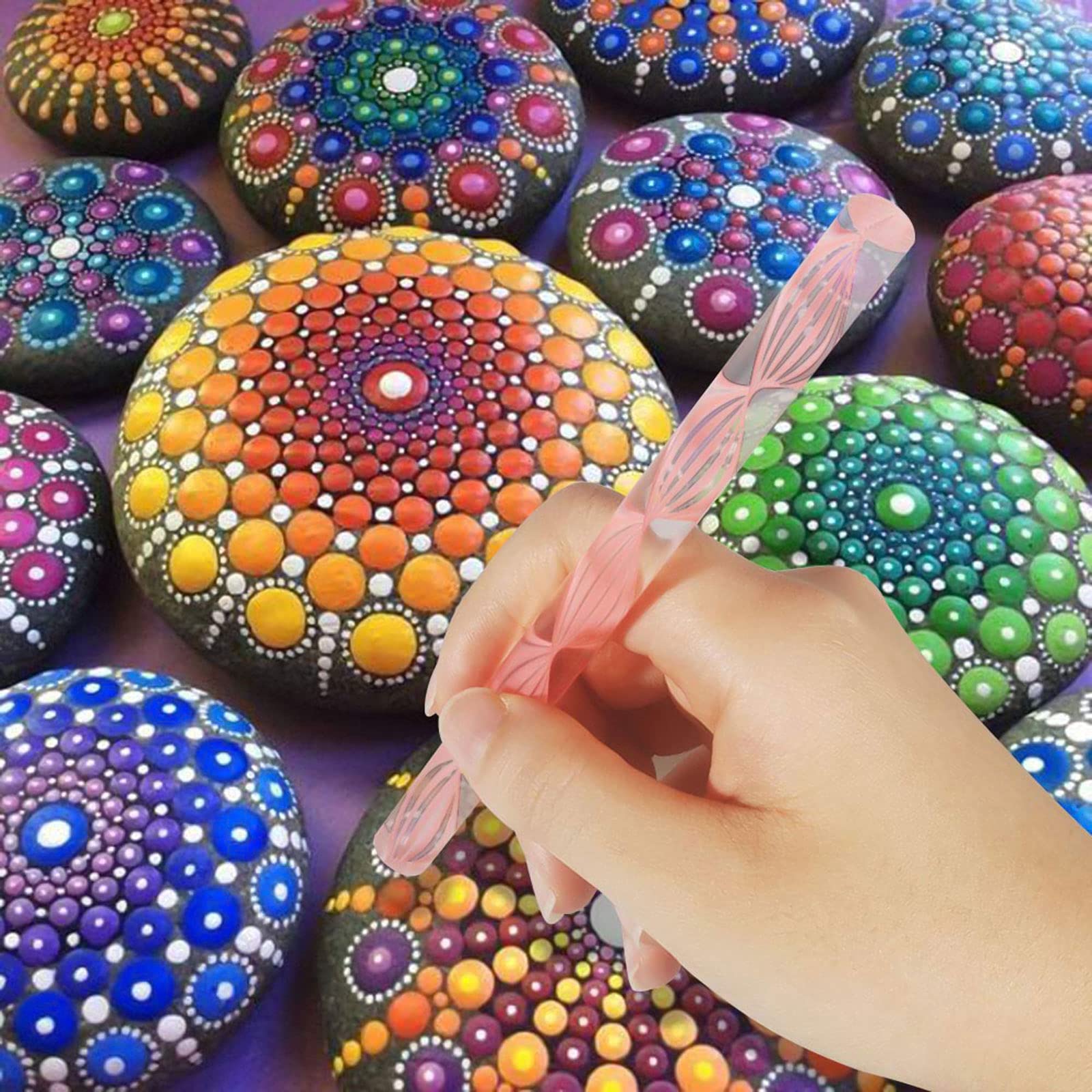 Amzeeniu Kit Mandala Set 74 Strumenti Include Pittura Roccia, Stencil, Aste Acriliche, Strumenti Punteggiatura per Disegno Artigianato Nail Art DIY