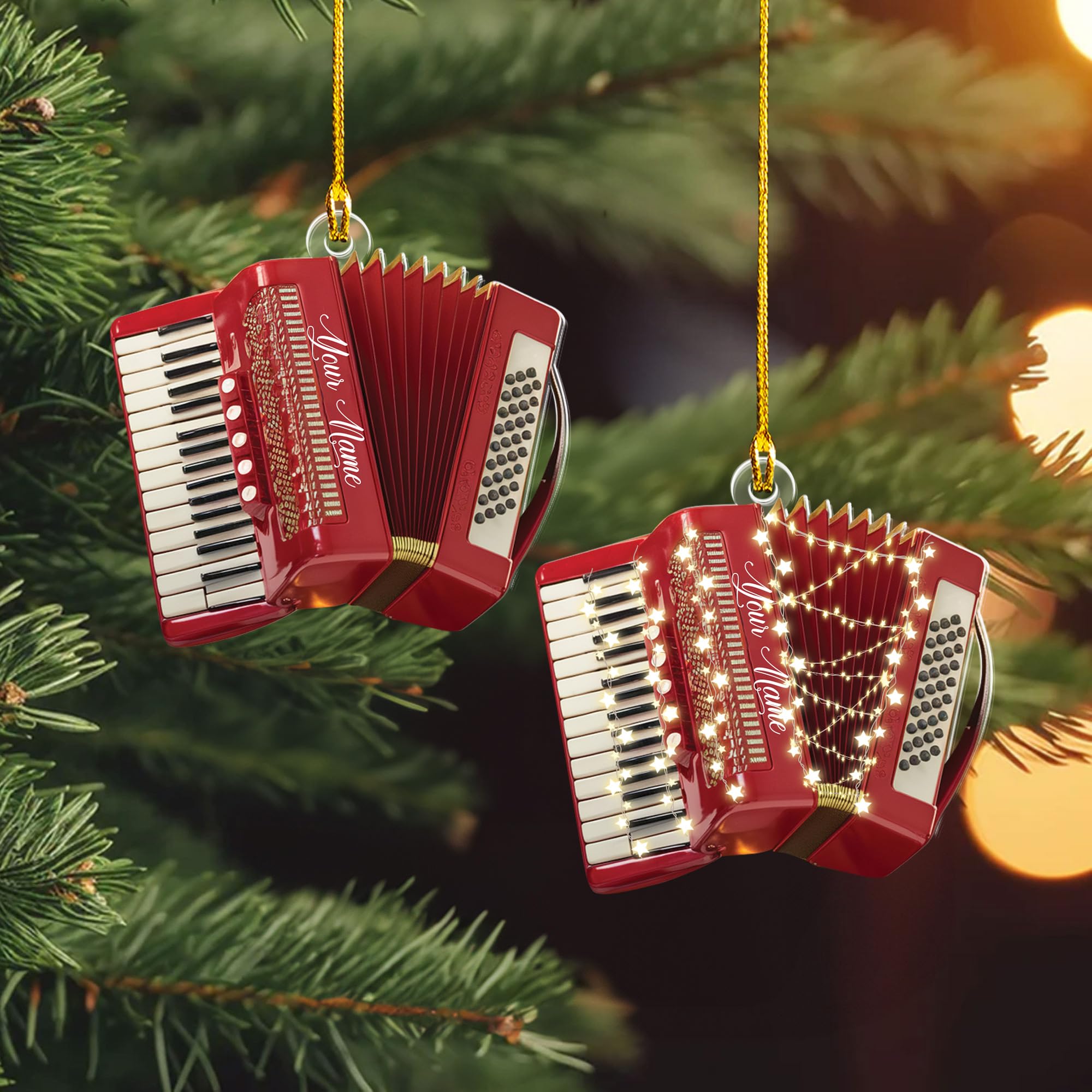 Hieprints Personalized Accordion Christmas Ornament 2024, Musical Instrument Gift for Accordion Players and Lovers (ACD 2)
