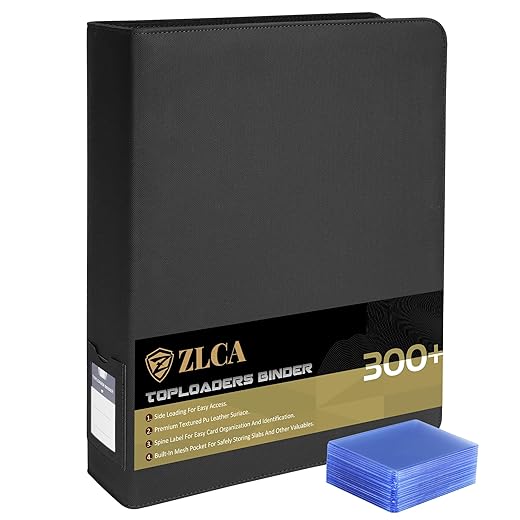 ZLCA Top Loader Binder-9 Pocket, Hold 324 Cards，Trading Card Binder Includes 20 Top Loaders, TopLoader Binder for Sport Card, MTG, TCG（Black）