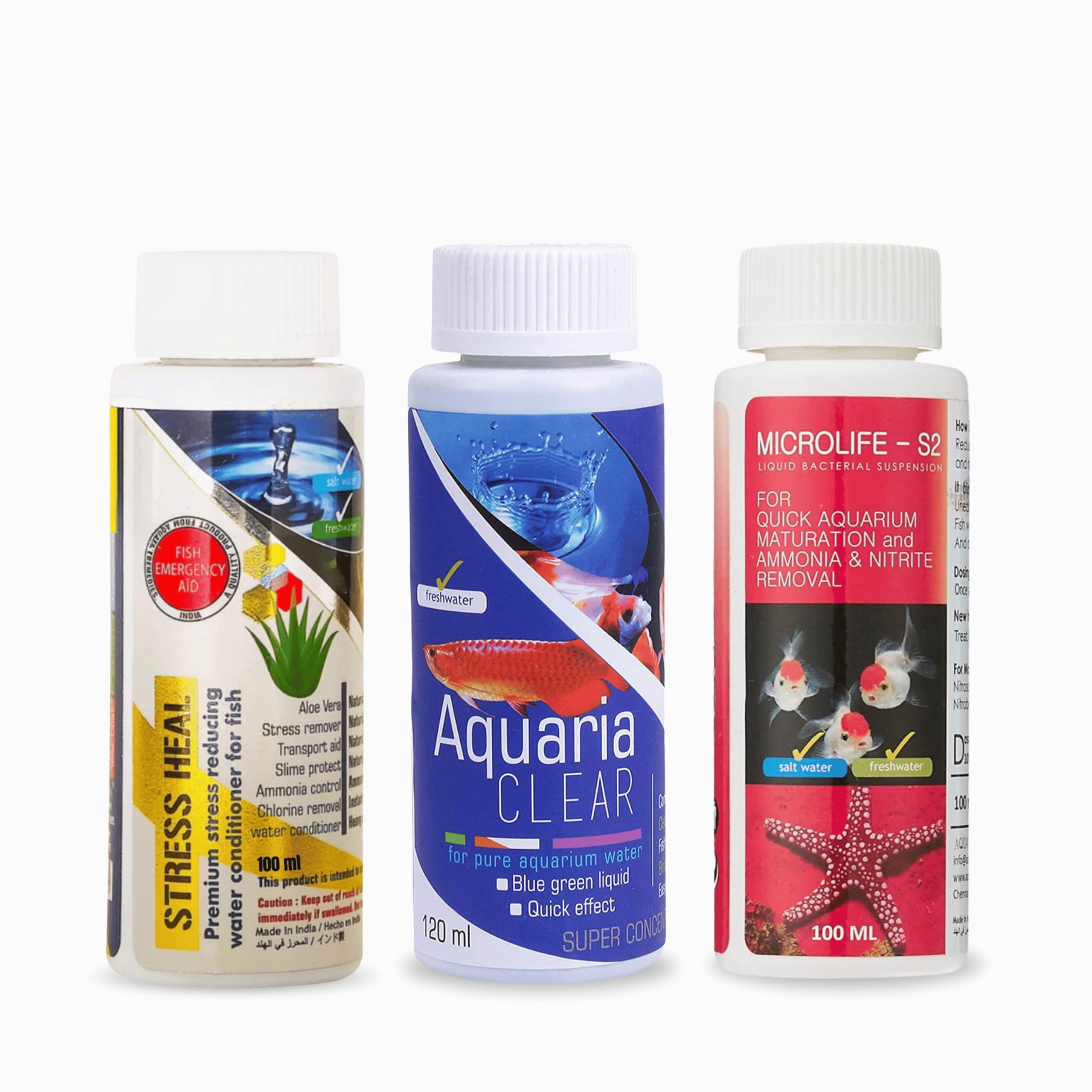 Foodie Puppies Aquatic Remedies Aquarium Fish Tank Must Have Starter Combo (Stress Heal + Aquaria Clear + Micro Life S2) 3 * 100 ML - 3 Pcs Combo with Free Key Ring-image-27