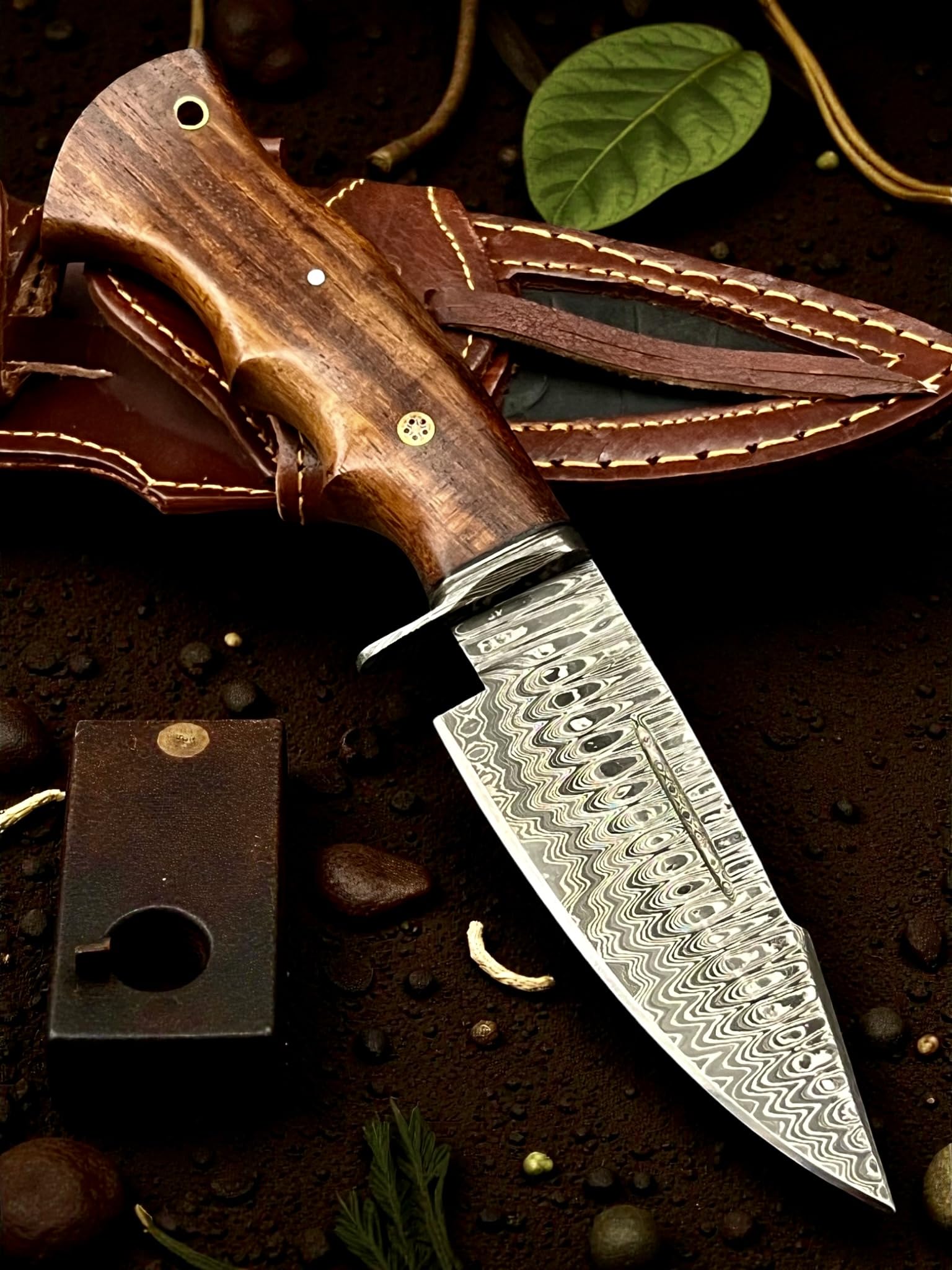 BB-258, Handmade Damascus Steel 9 Inches Full Tang Skiner Knife - Solid Blank Blade
