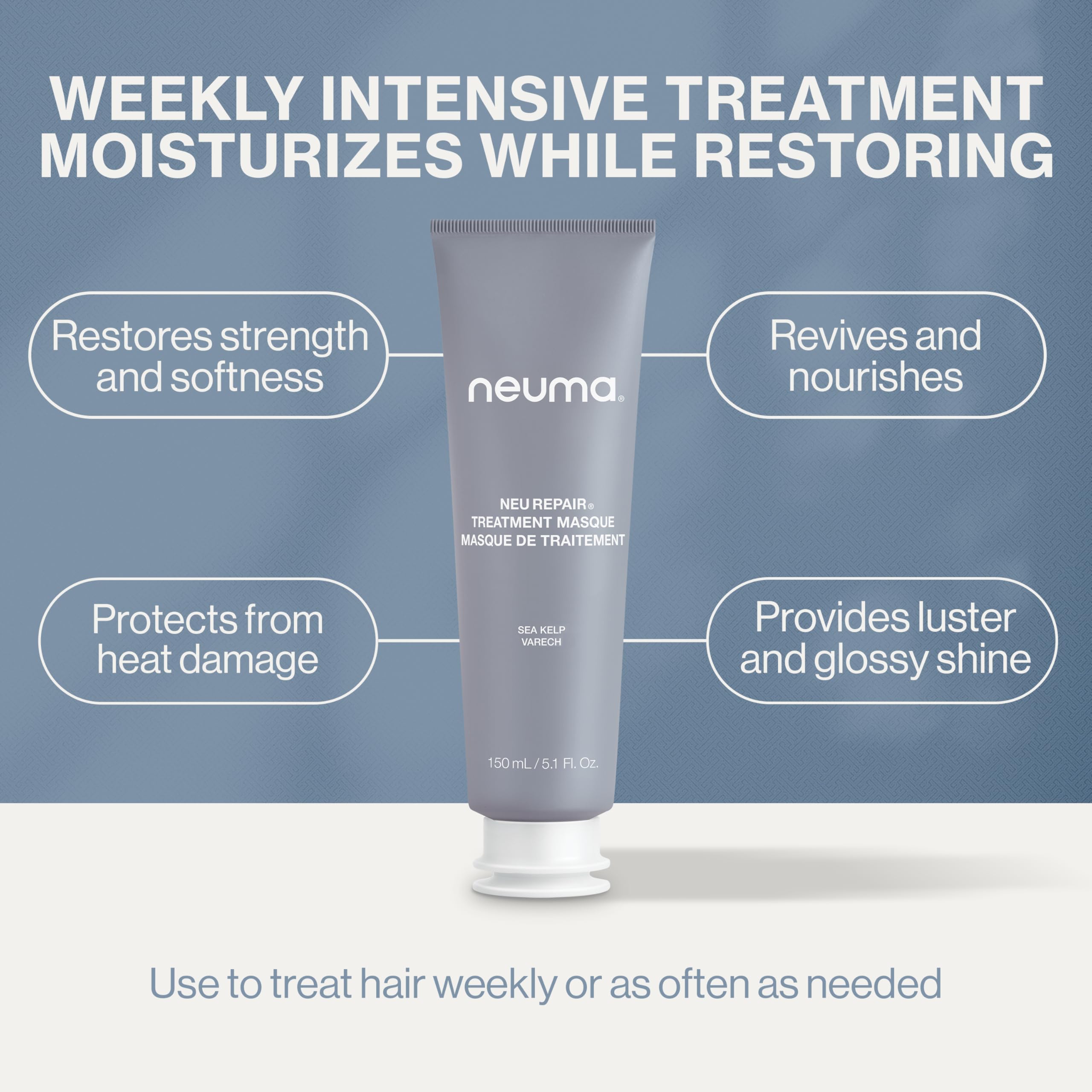 Neuma Neu Repair Treatment Masque, Hair Mask for Damaged Hair– Restores, Strengthens, Softens, Smooths, Nourishes, Revives, Protects, Lemon, Lavender & Fir Needle Scent
